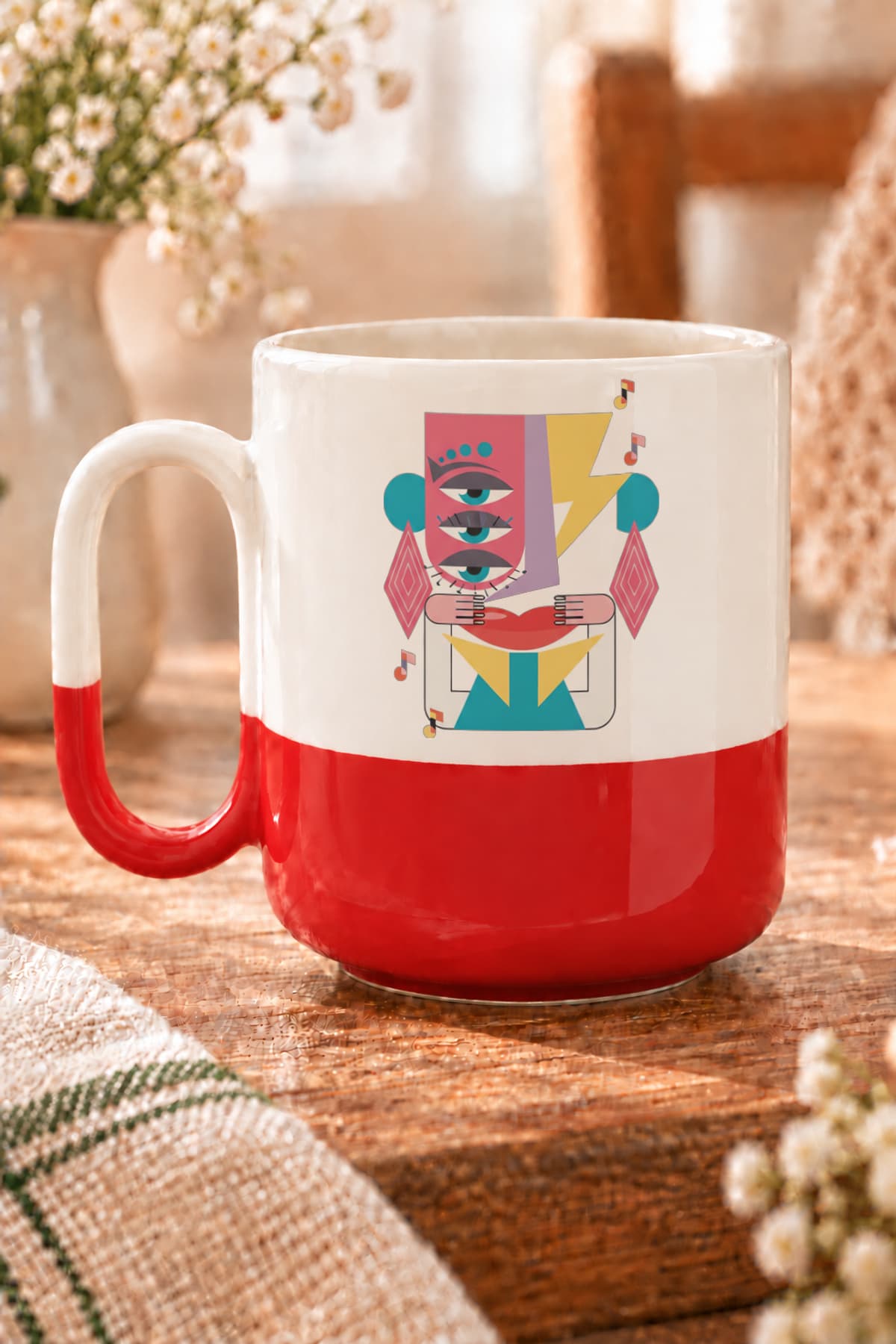 Gözler Baskılı Alt Yarısı Renkli Arya Kupa Bardak Fincan Mug
