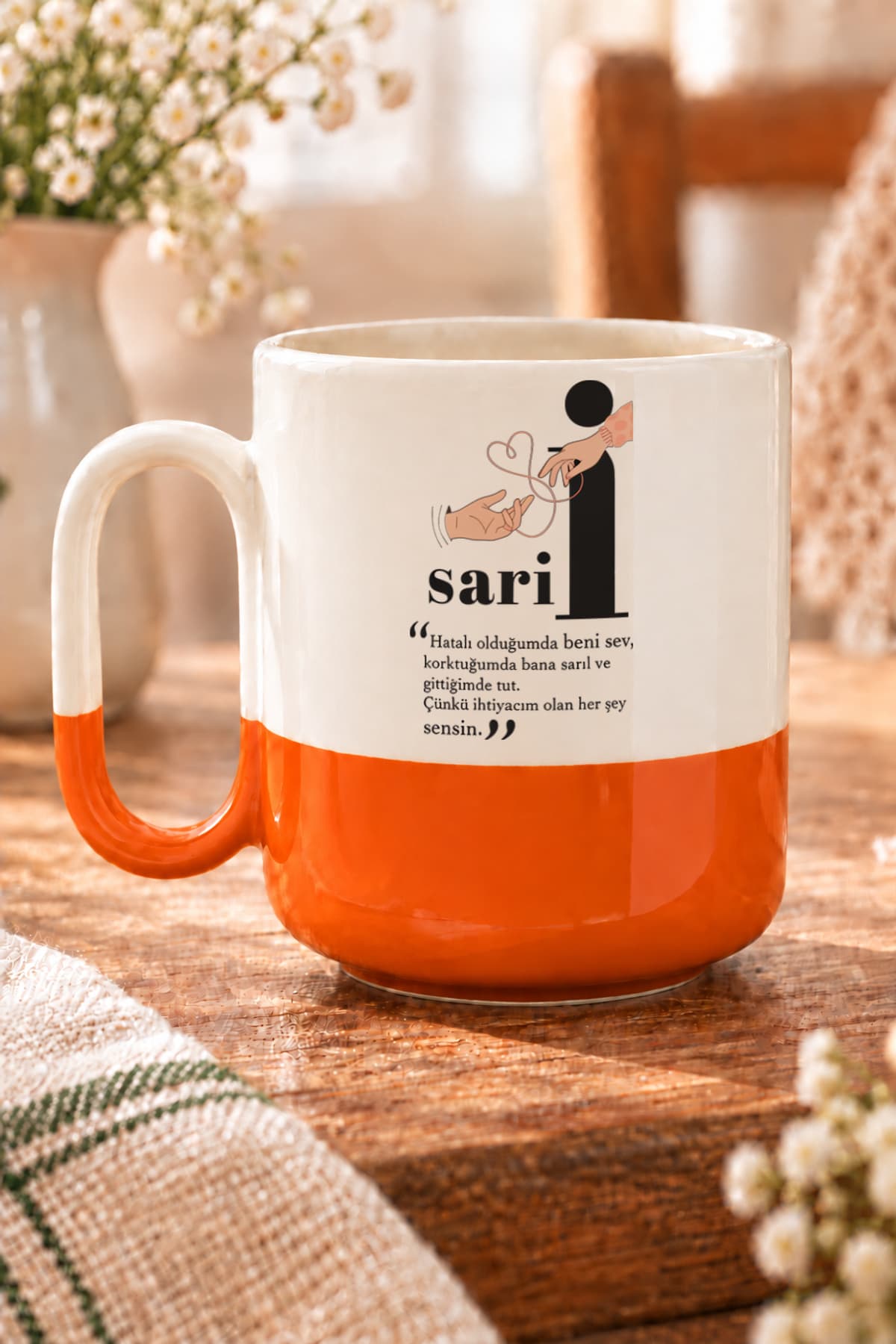 Sarıl Baskılı Alt Yarısı Renkli Arya Kupa Bardak Fincan Mug