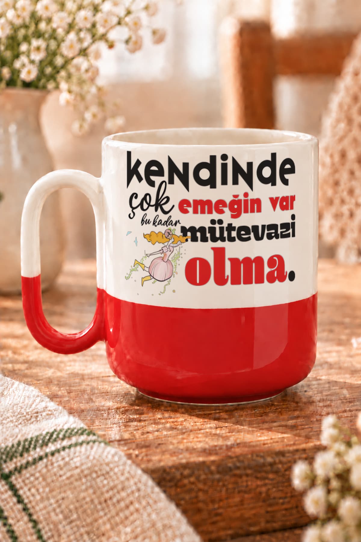 Kendinde Çok Emeğin Var Baskılı Alt Yarısı Renkli Arya Kupa Bardak Fincan Mug