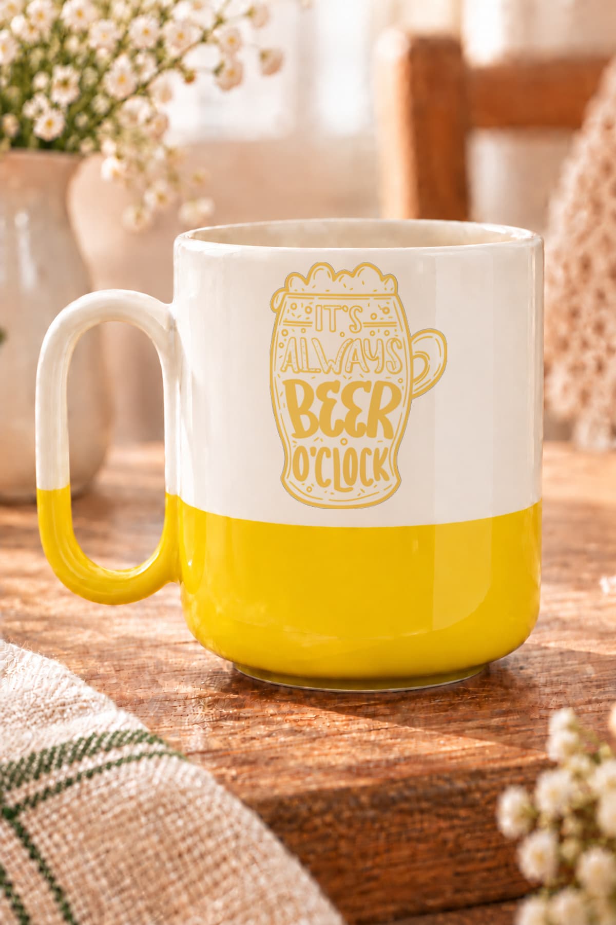 Its Always Beer Oclock Baskılı Alt Yarısı Renkli Arya Kupa Bardak Fincan Mug