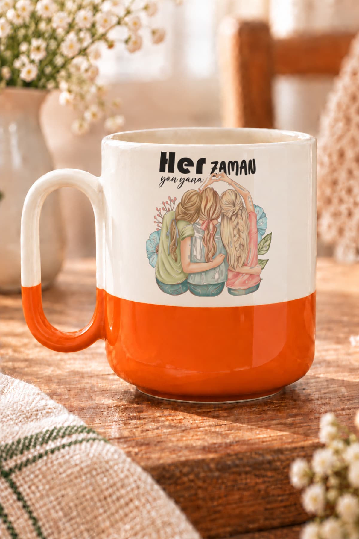 Her Zaman Yanyana Baskılı Alt Yarısı Renkli Arya Kupa Bardak Fincan Mug