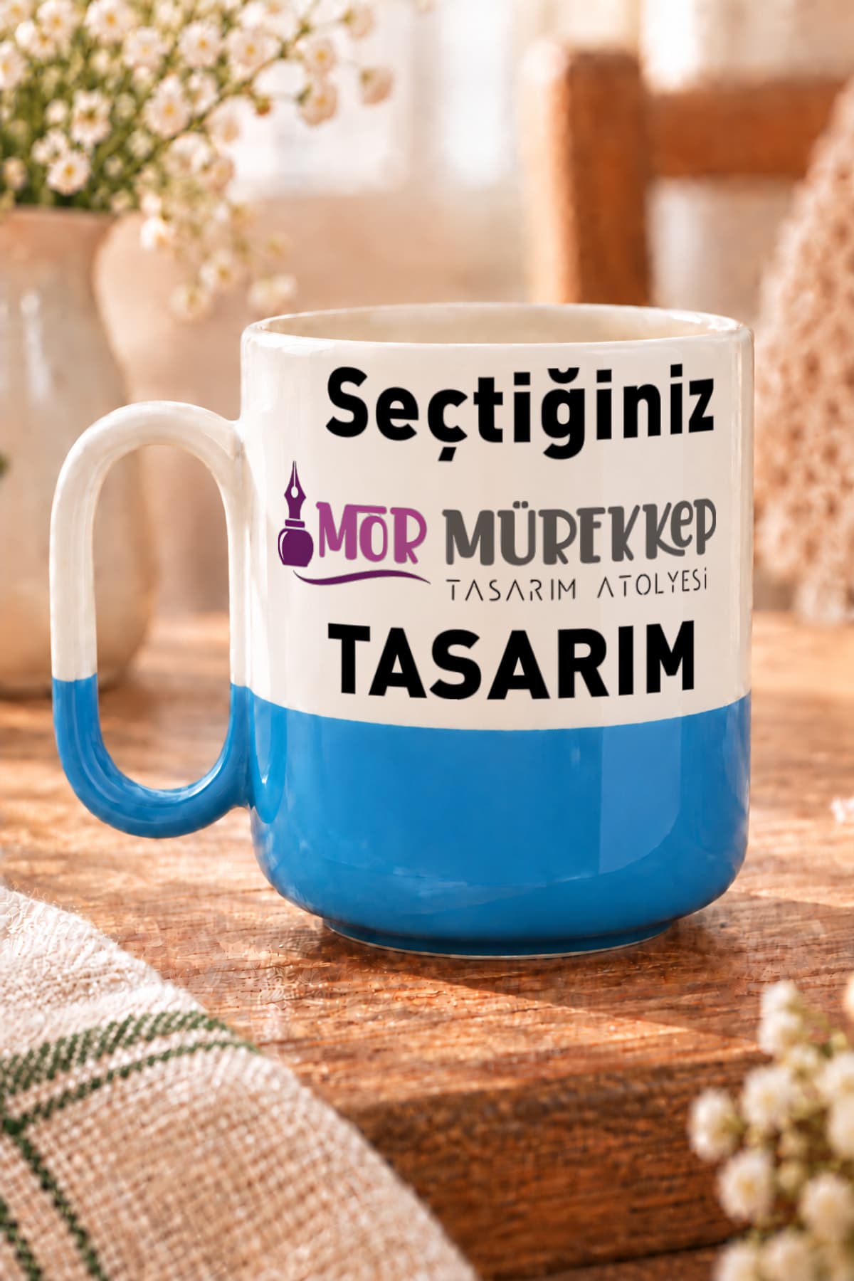 Seçtiğin Mor Mürekkep Baskılı Alt Yarısı Renkli Arya Kupa Bardak Fincan Mug