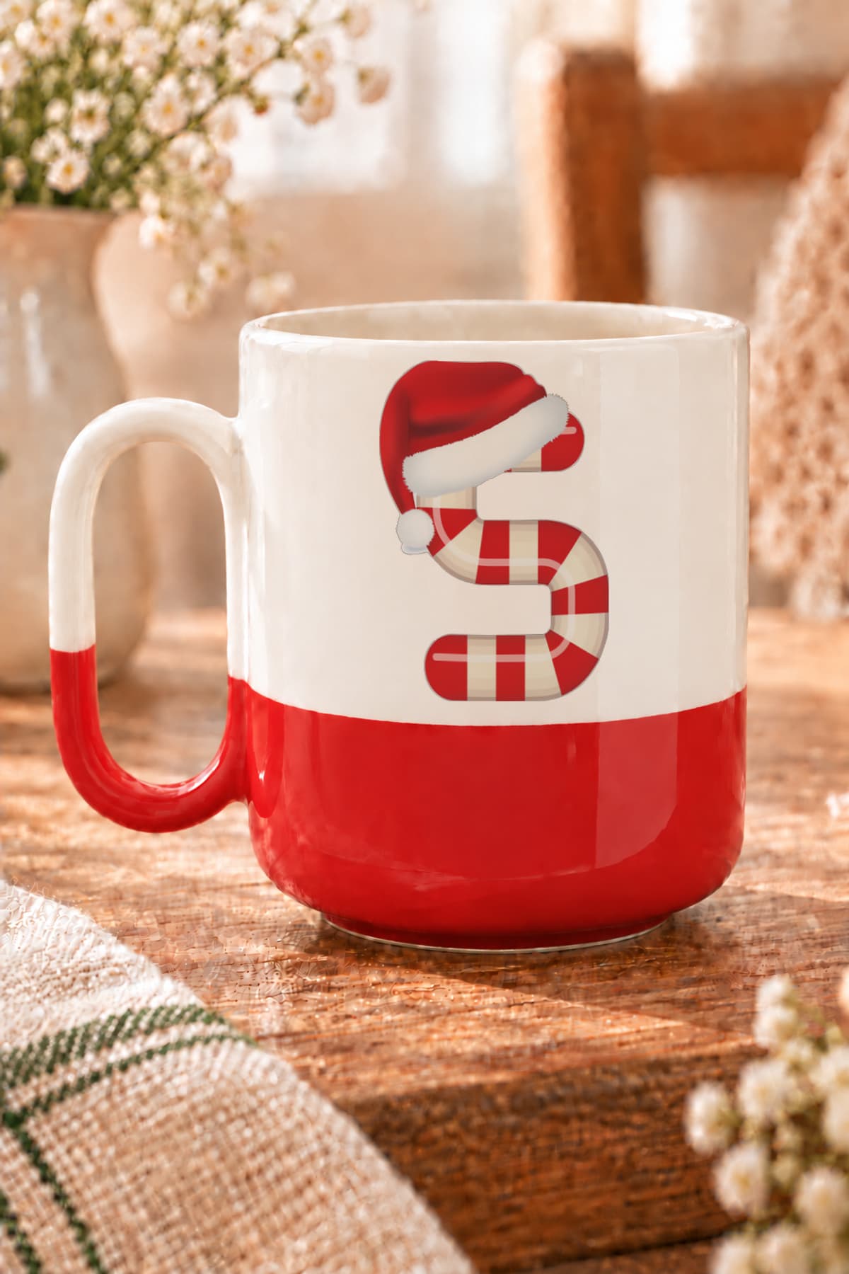 Şeker S Harfi Baskılı Alt Yarısı Renkli Arya Kupa Bardak Fincan Mug