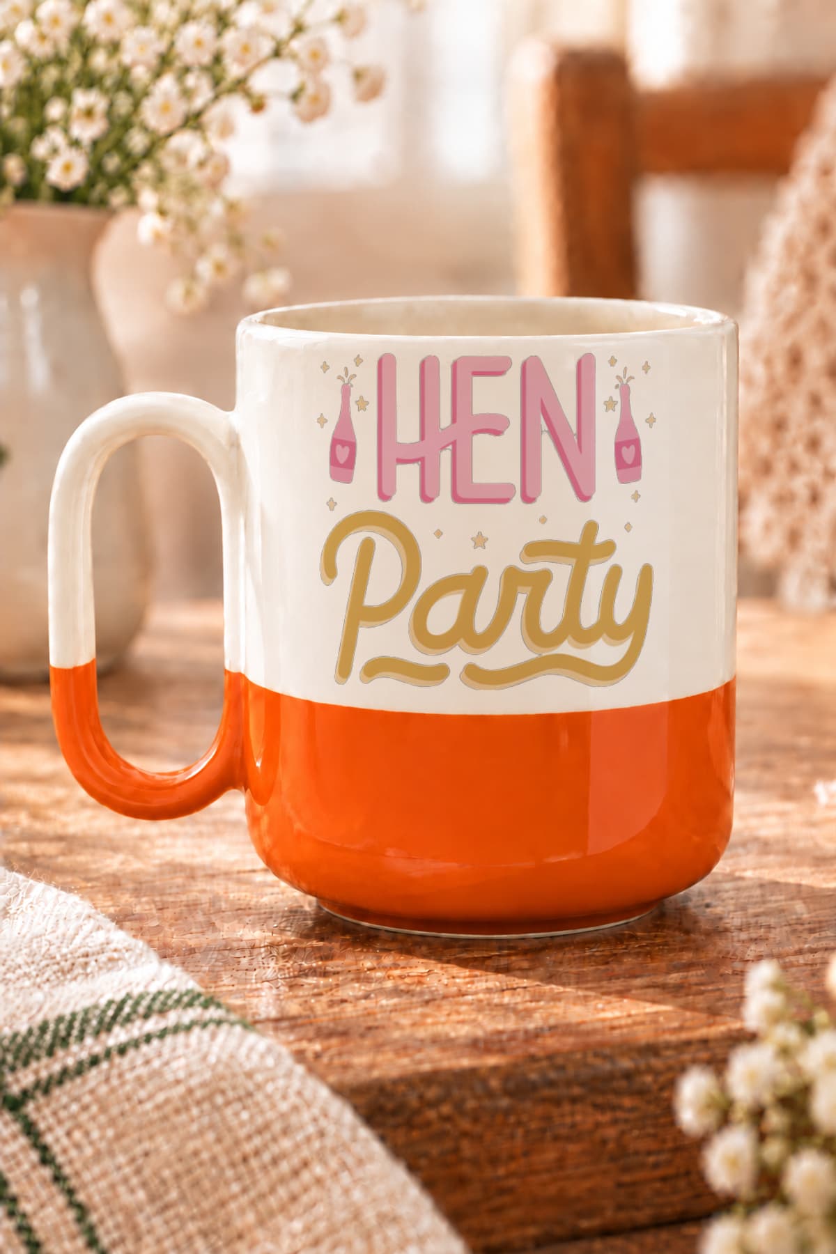 Hen Party Yazı Baskılı Alt Yarısı Renkli Arya Kupa Bardak Fincan Mug