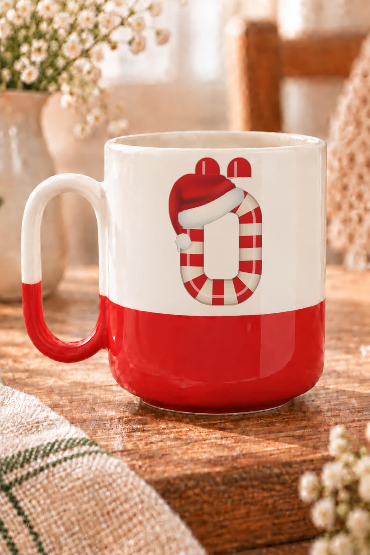Şeker Ö Harfi Baskılı Alt Yarısı Renkli Arya Kupa Bardak Fincan Mug