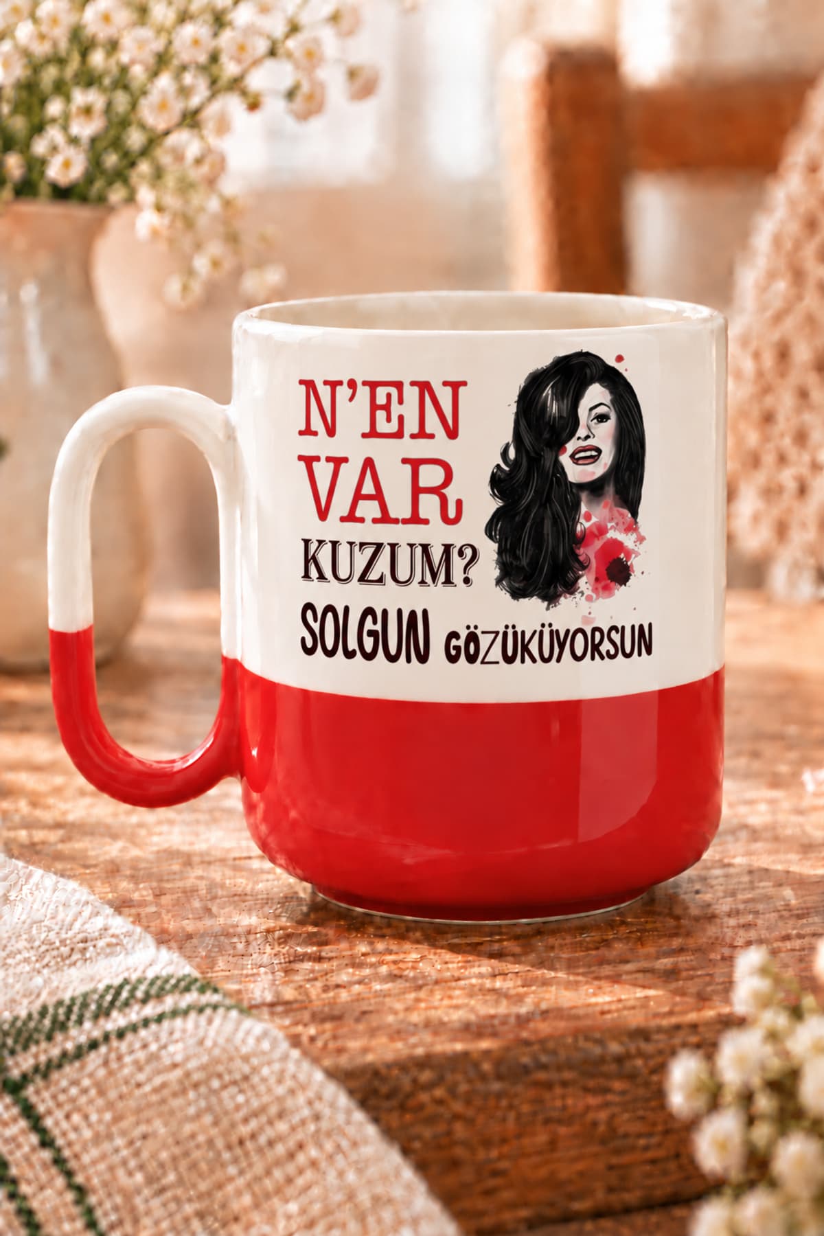 Nen Var Kuzum Baskılı Alt Yarısı Renkli Arya Kupa Bardak Fincan Mug