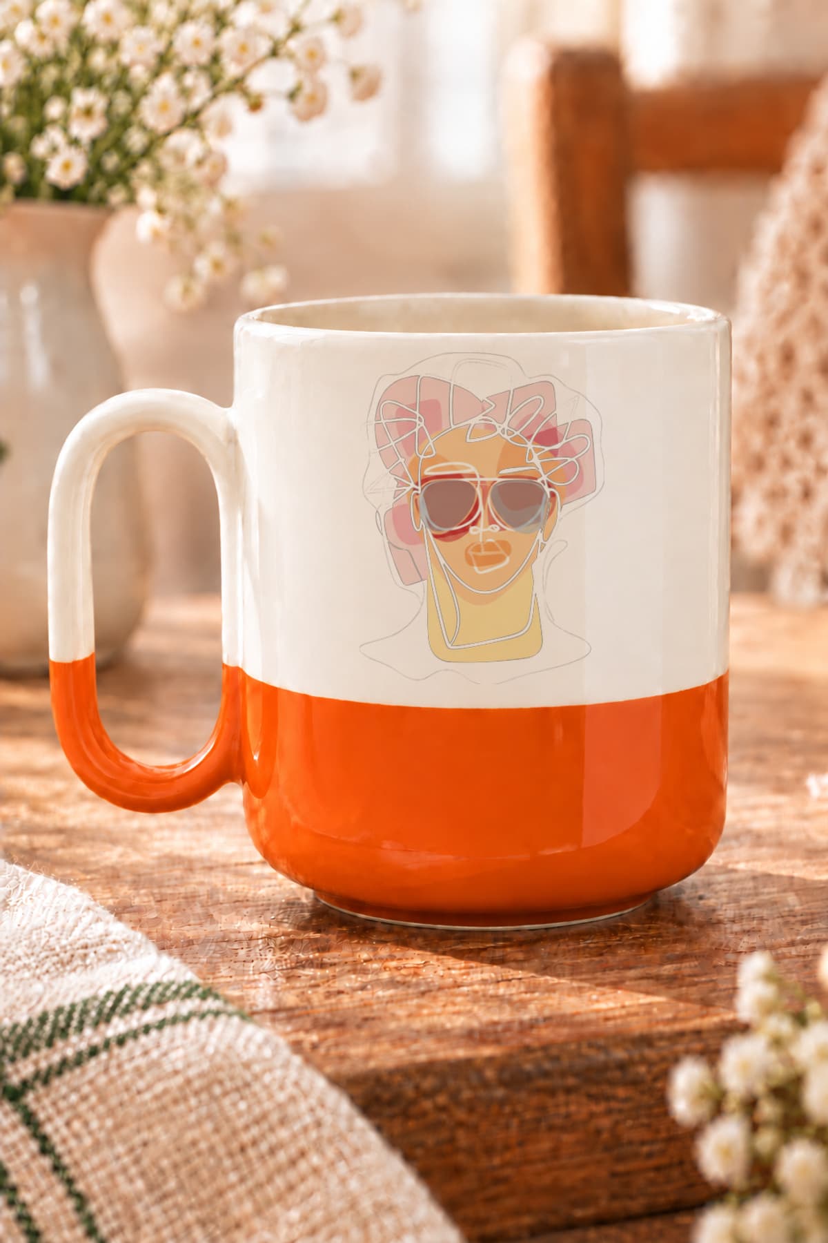 Kafası Karışık Baskılı Alt Yarısı Renkli Arya Kupa Bardak Fincan Mug