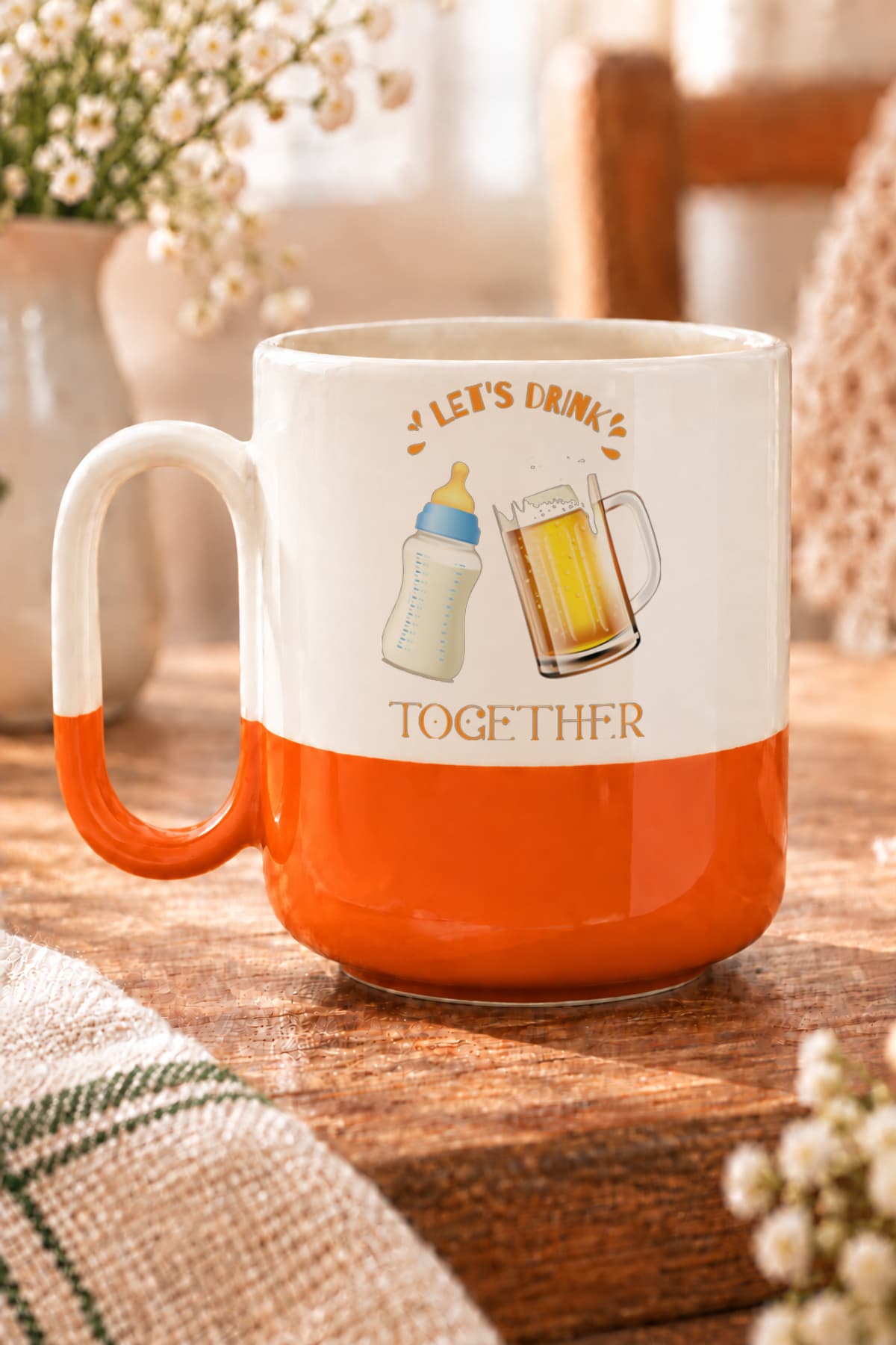 Lets Drink Baskılı Alt Yarısı Renkli Arya Kupa Bardak Fincan Mug
