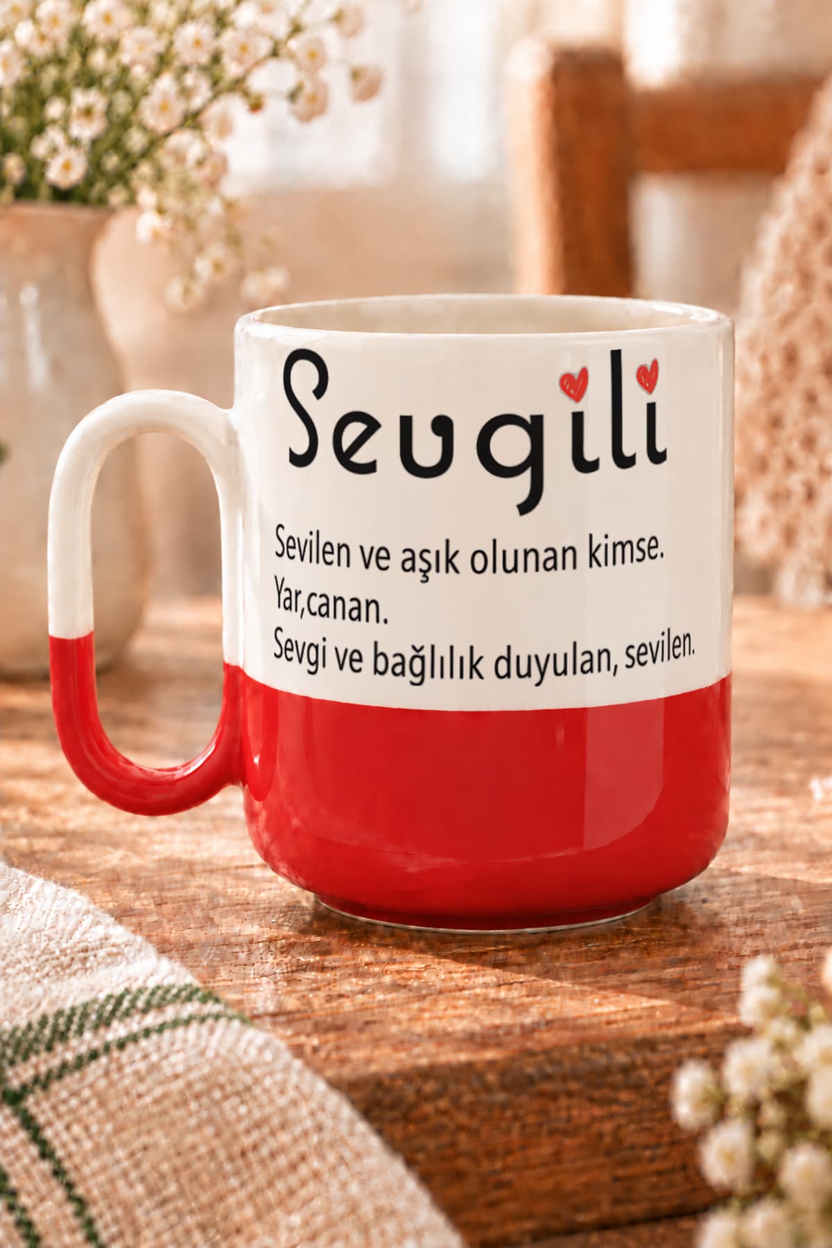 Sevgili Baskılı Alt Yarısı Renkli Arya Kupa - Sevgiliye Hediye Bardak Fincan Mug