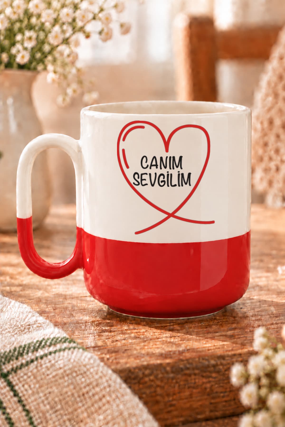 Canım Sevgilim Baskılı Alt Yarısı Renkli Arya Kupa - Sevgiliye Hediye Bardak Fincan Mug