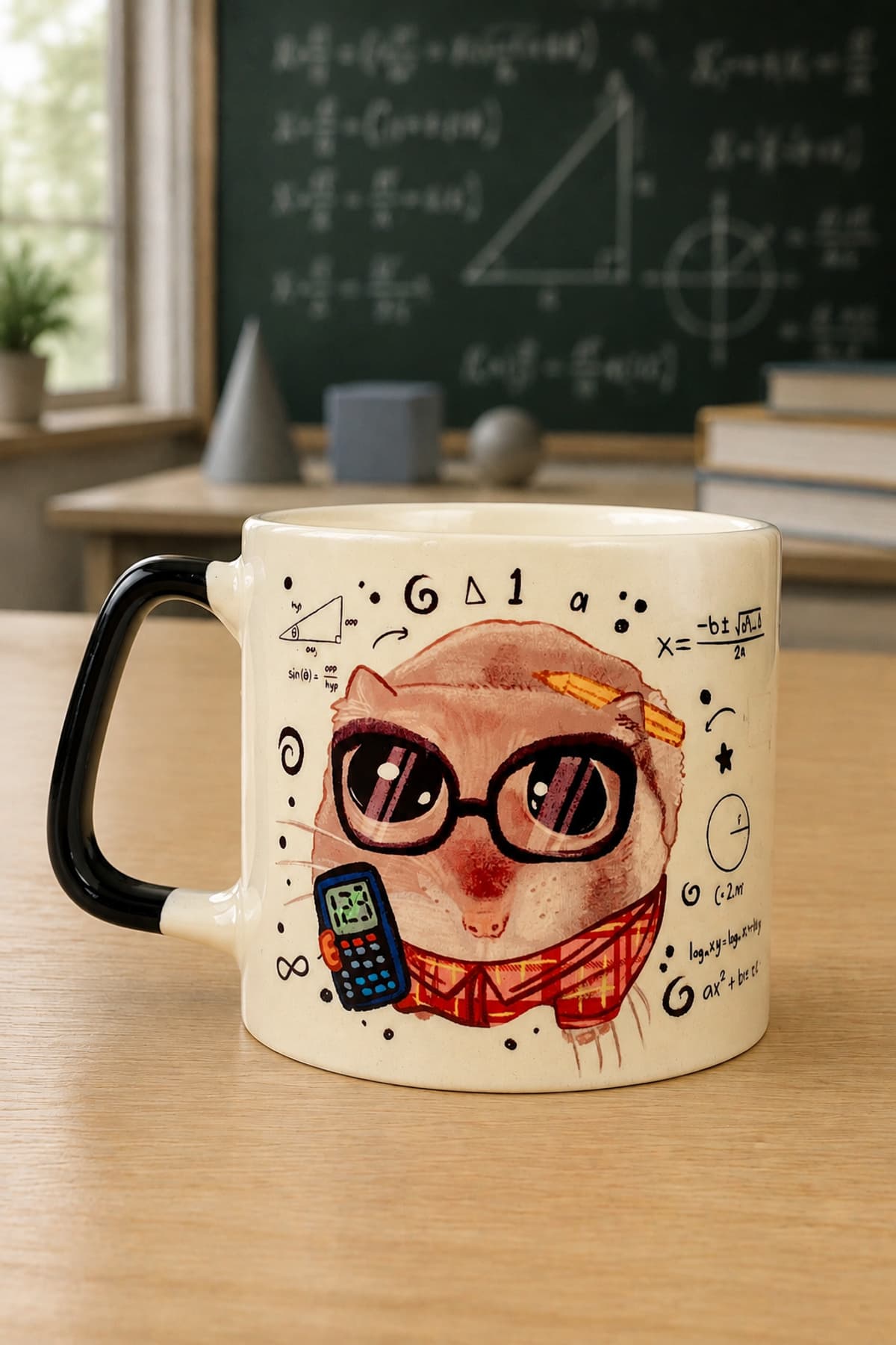 Sad Üzgün Hamster Matematikçi Baskılı Kulplu Prime Kupa - Matematikçiye Hediye Bardak Fincan Mug