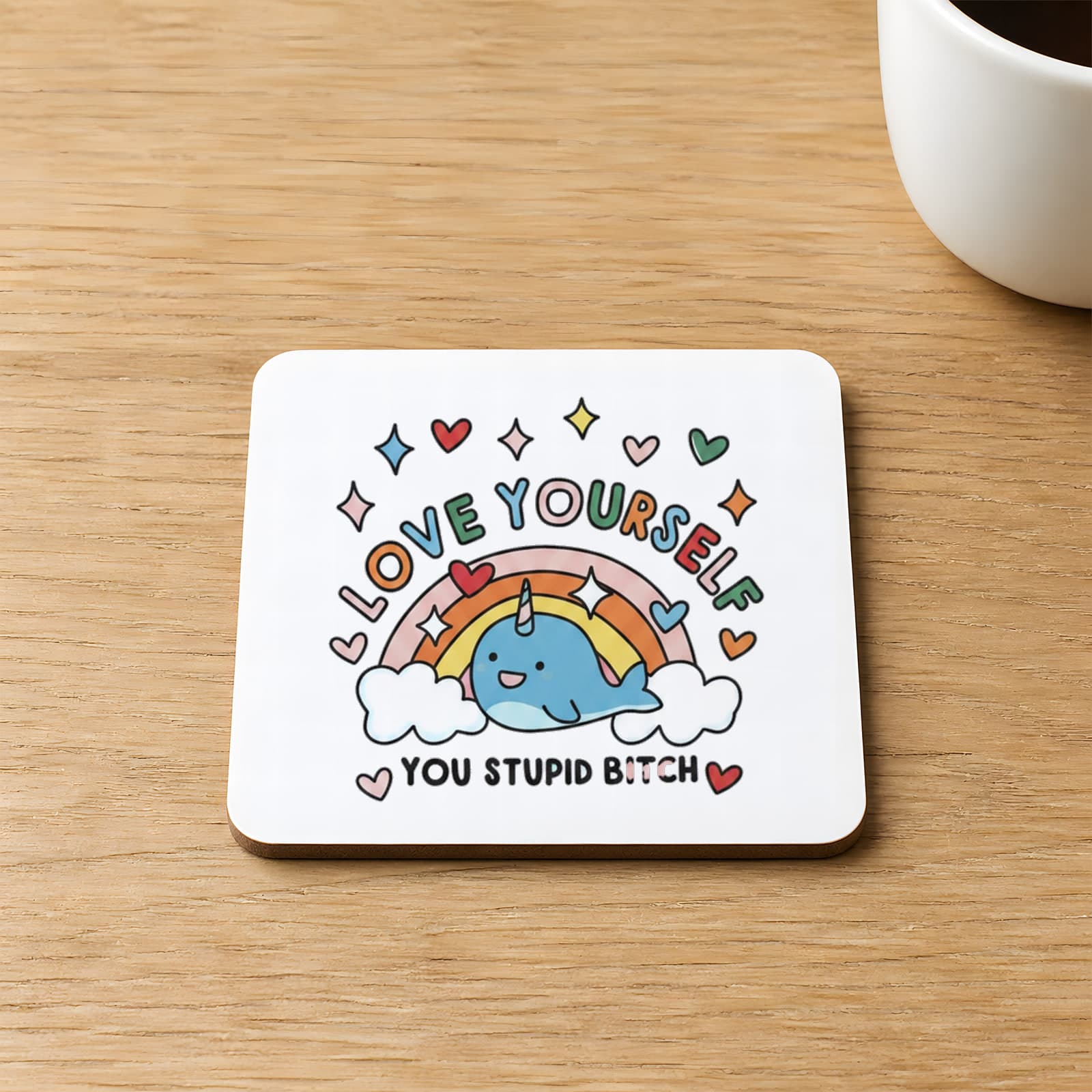 Love Yourself Baskılı 9x9 cm Kare MDF Bardak Altlığı Ahşap
