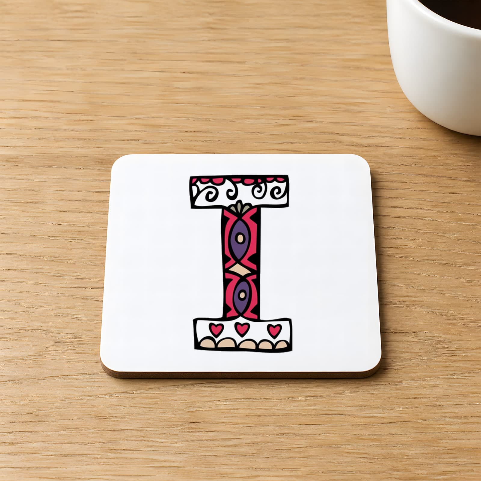 Etnik I Harf Baskılı 9x9 cm Kare MDF Bardak Altlığı Ahşap