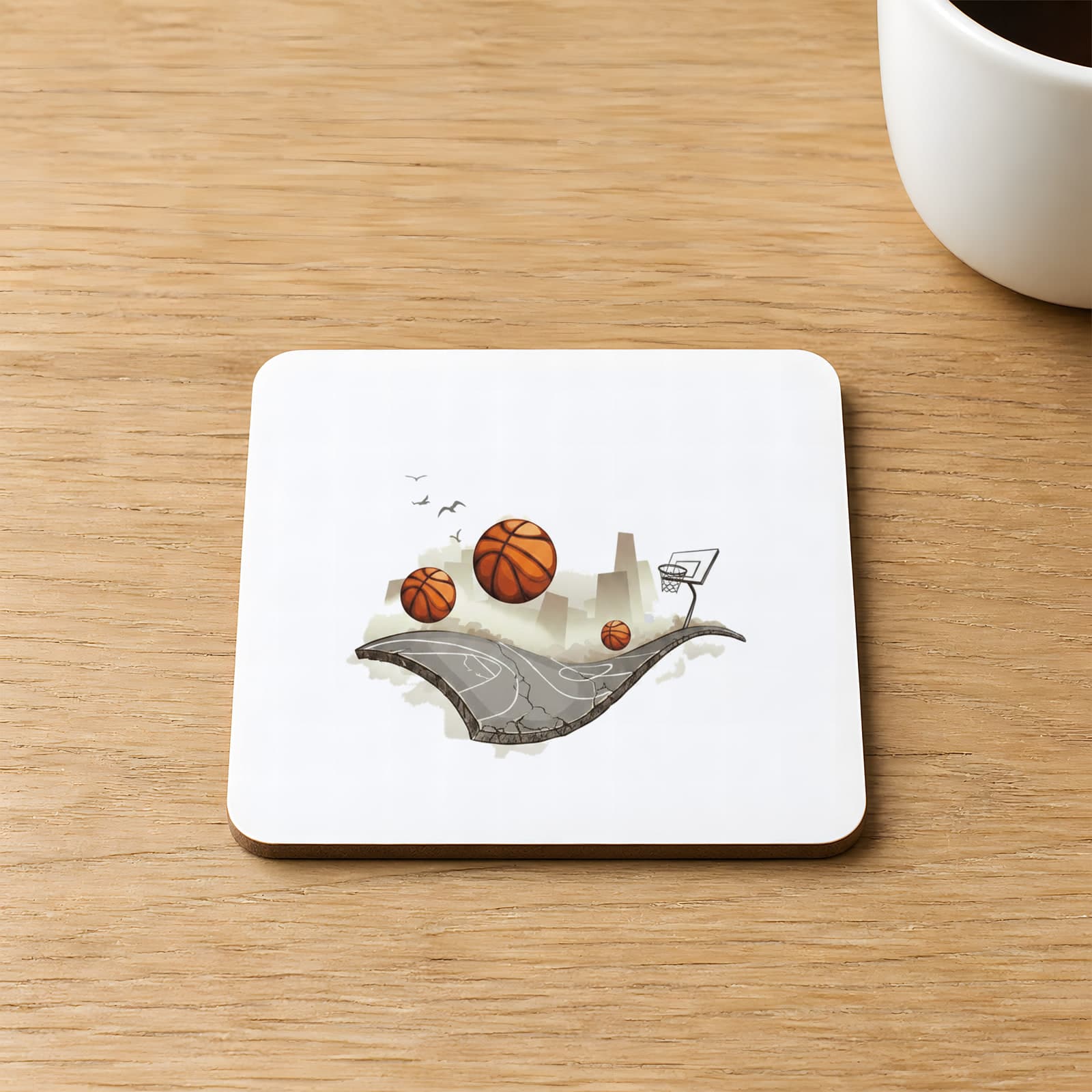 Basket Sahası Baskılı 9x9 cm Kare MDF Bardak Altlığı Ahşap