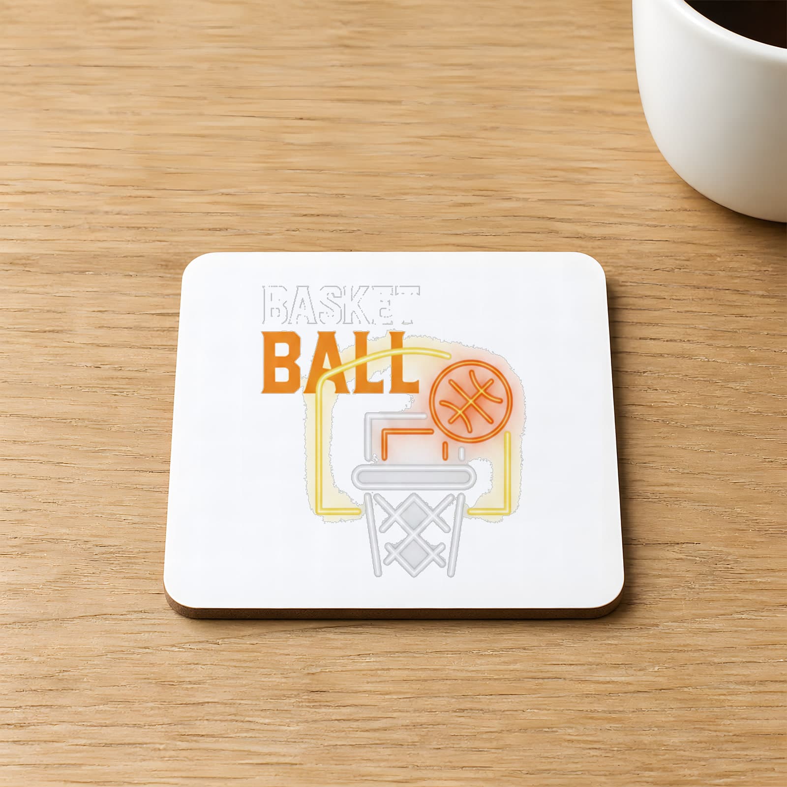 Basketball Pota Baskılı 9x9 cm Kare MDF Bardak Altlığı Ahşap