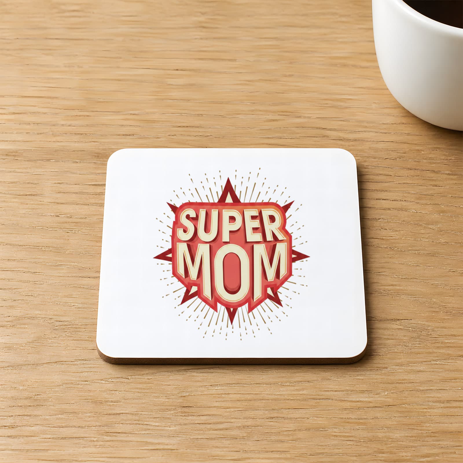 Süper Mom Baskılı 9x9 cm Kare MDF Bardak Altlığı - Anneye Hediye Ahşap