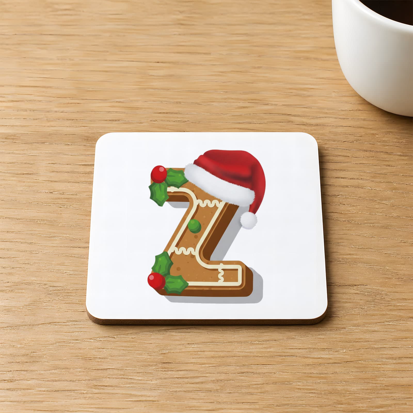 Kurabiye Z Harfi Baskılı 9x9 cm Kare MDF Bardak Altlığı Ahşap