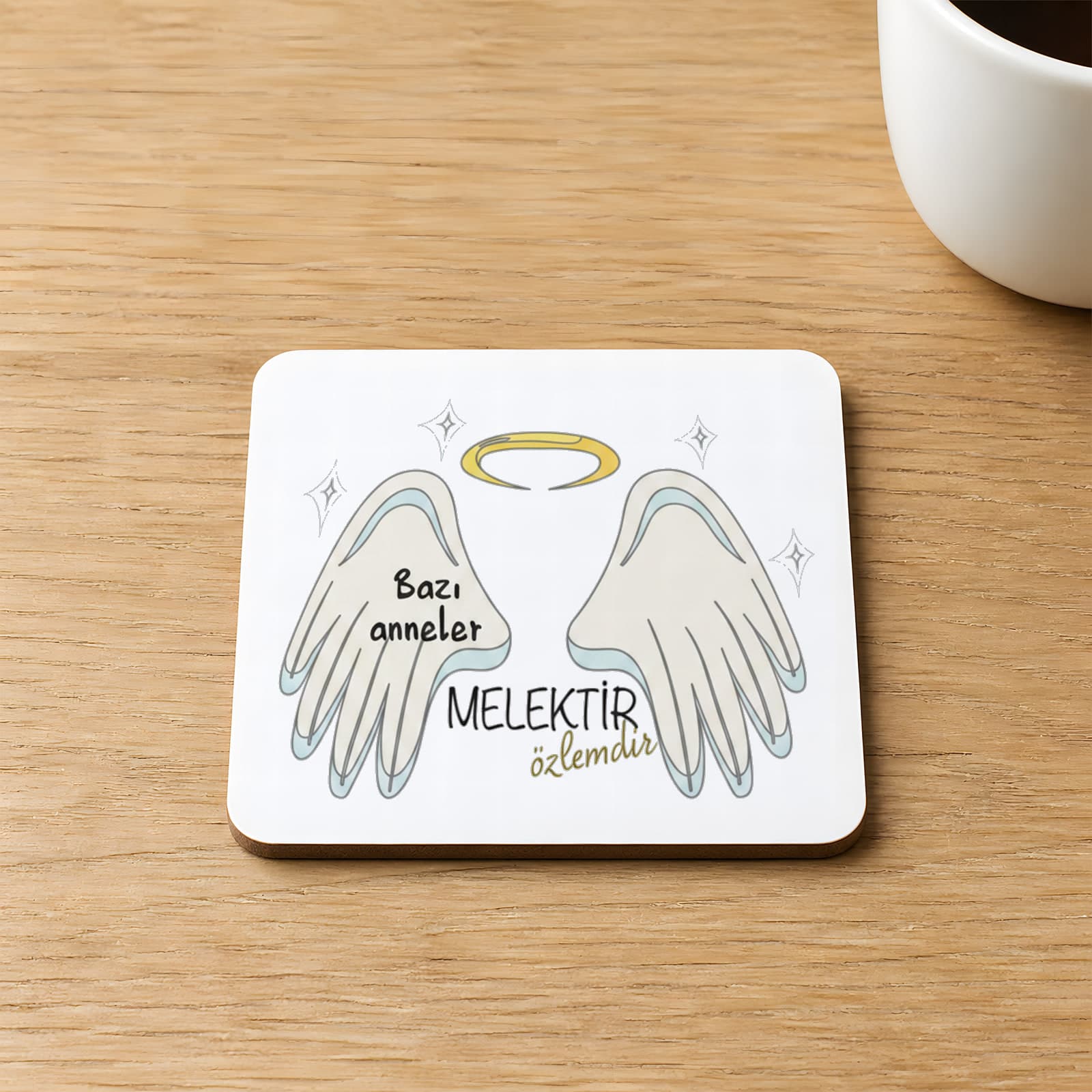 Bazı Anneler Melektir Baskılı 9x9 cm Kare MDF Bardak Altlığı - Anneye Hediye Ahşap