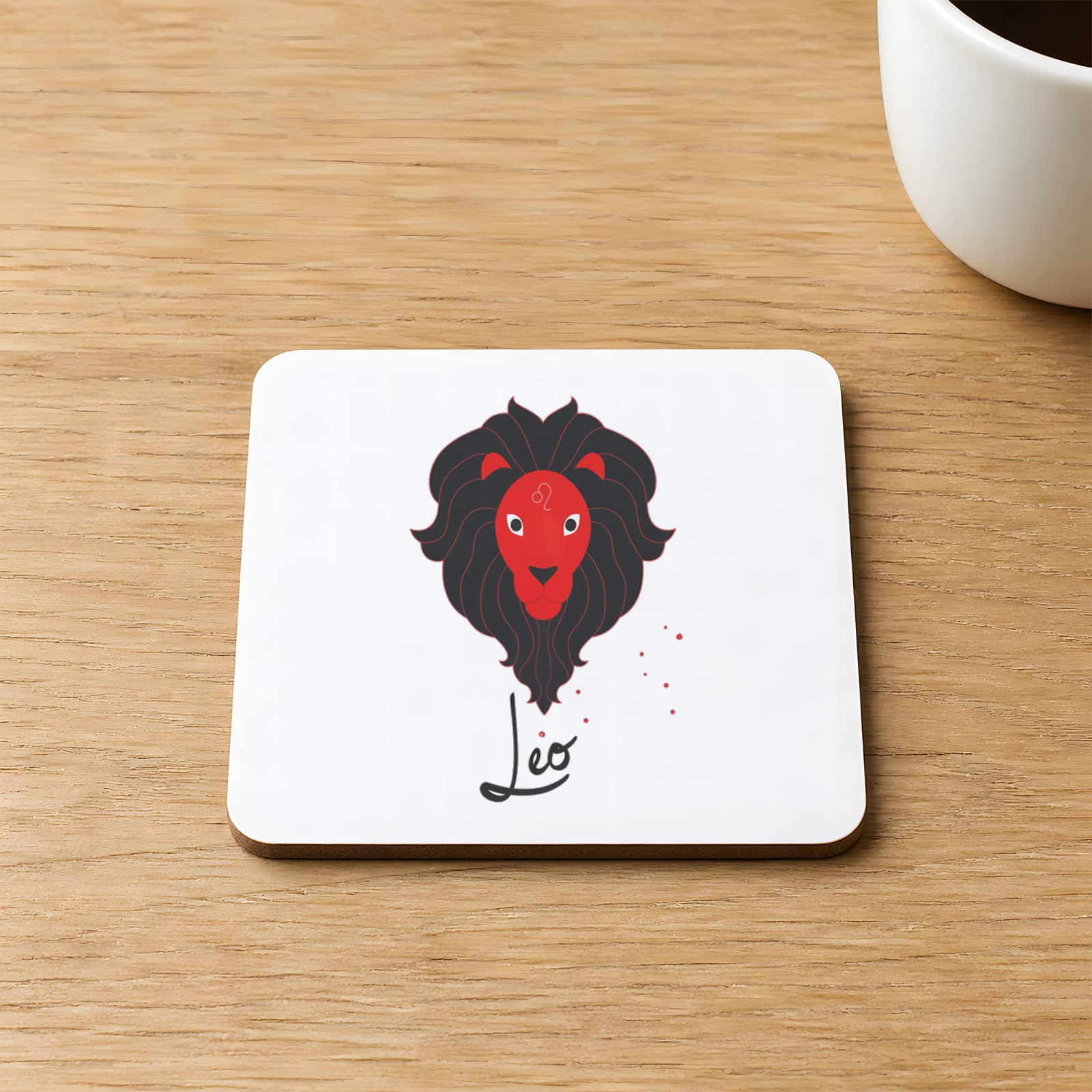 Aslan Burcu Simgesi Baskılı 9x9 cm Kare MDF Bardak Altlığı Ahşap