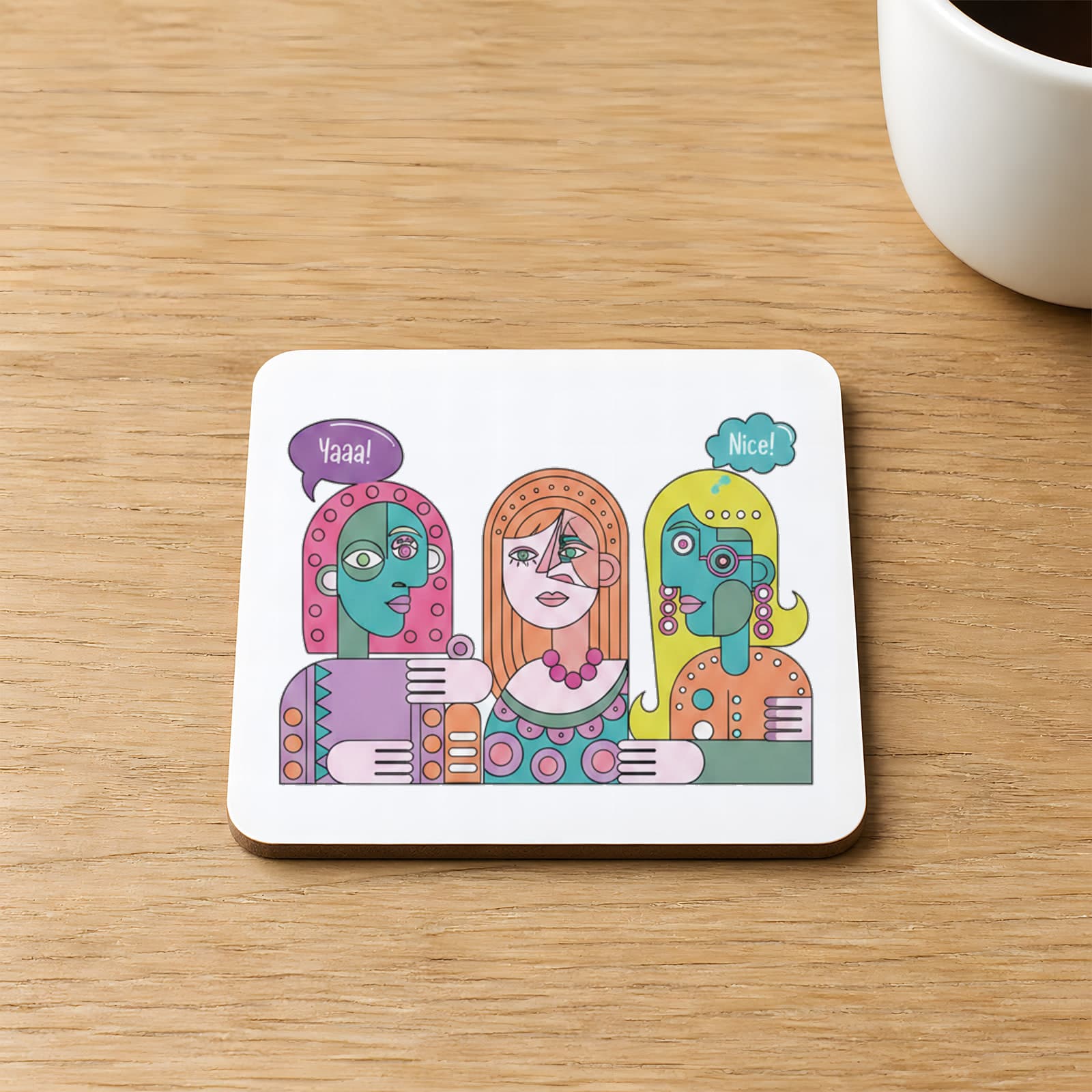 Dedikodu Baskılı 9x9 cm Kare MDF Bardak Altlığı Ahşap
