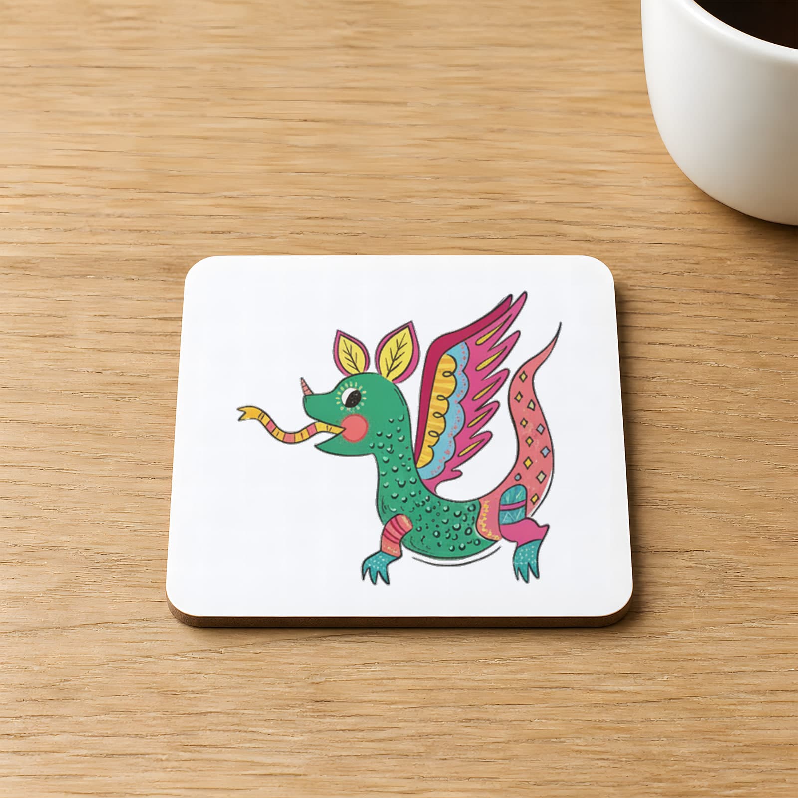Ejderha Baskılı 9x9 cm Kare MDF Bardak Altlığı Ahşap