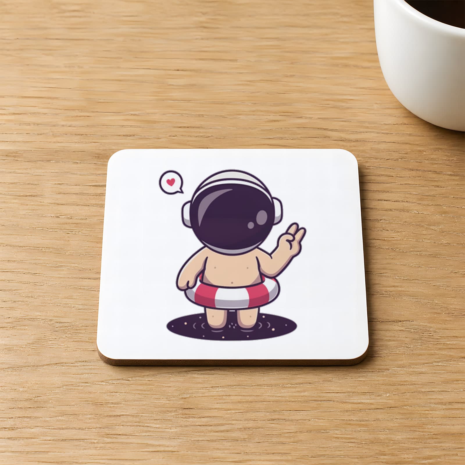 Can Simitli Astronot Baskılı 9x9 cm Kare MDF Bardak Altlığı Ahşap