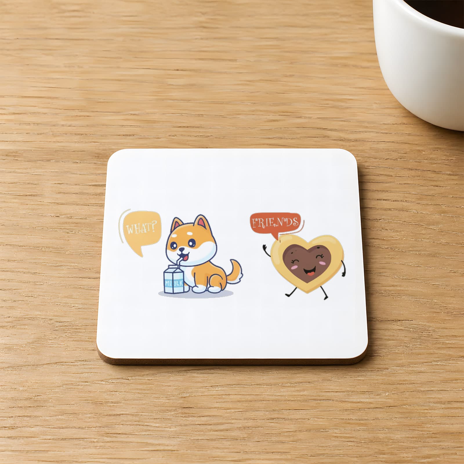 Best Friends Süt Kurabiye Baskılı 9x9 cm Kare MDF Bardak Altlığı - Arkadaşa Hediye Ahşap