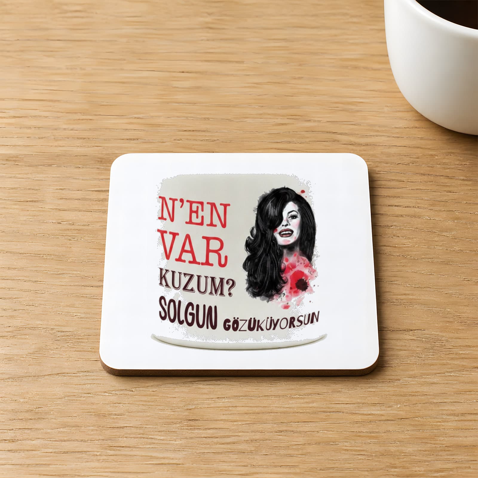 Nen Var Kuzum Baskılı 9x9 cm Kare MDF Bardak Altlığı Ahşap