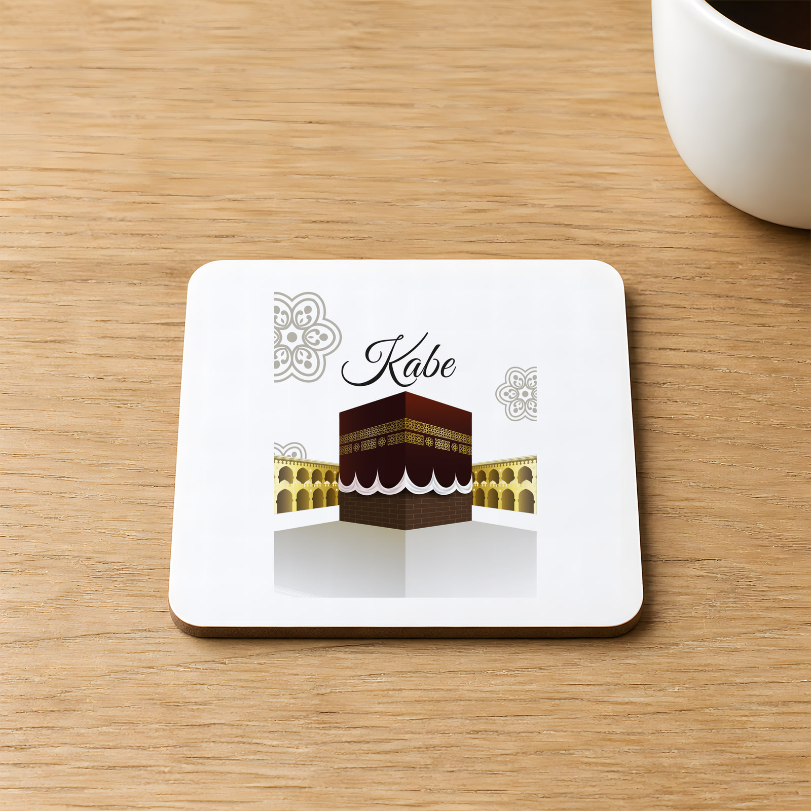 Kabe Baskılı 9x9 cm Kare MDF Bardak Altlığı Ahşap
