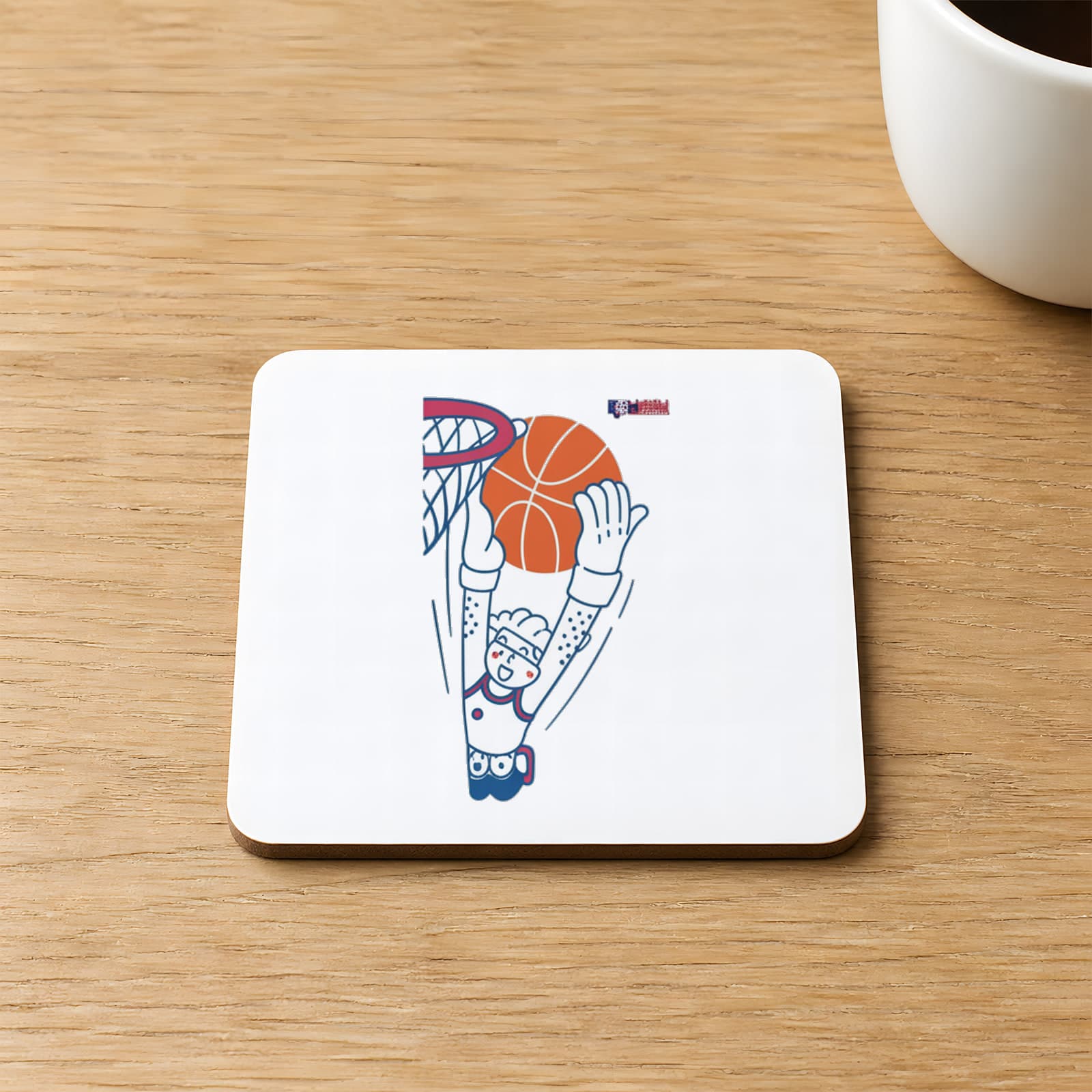 Basket Smaç Baskılı 9x9 cm Kare MDF Bardak Altlığı Ahşap