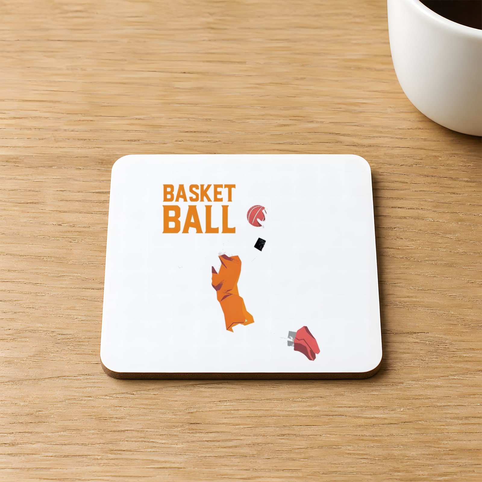 Basket Baskılı 9x9 cm Kare MDF Bardak Altlığı Ahşap