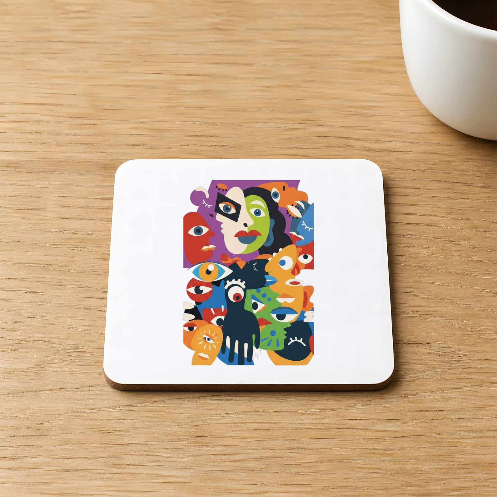 Gözler Üzerimizde Baskılı 9x9 cm Kare MDF Bardak Altlığı Ahşap