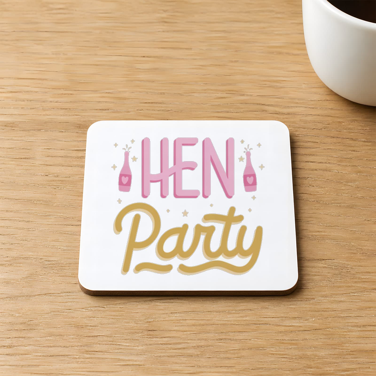 Hen Party Yazı Baskılı 9x9 cm Kare MDF Bardak Altlığı Ahşap