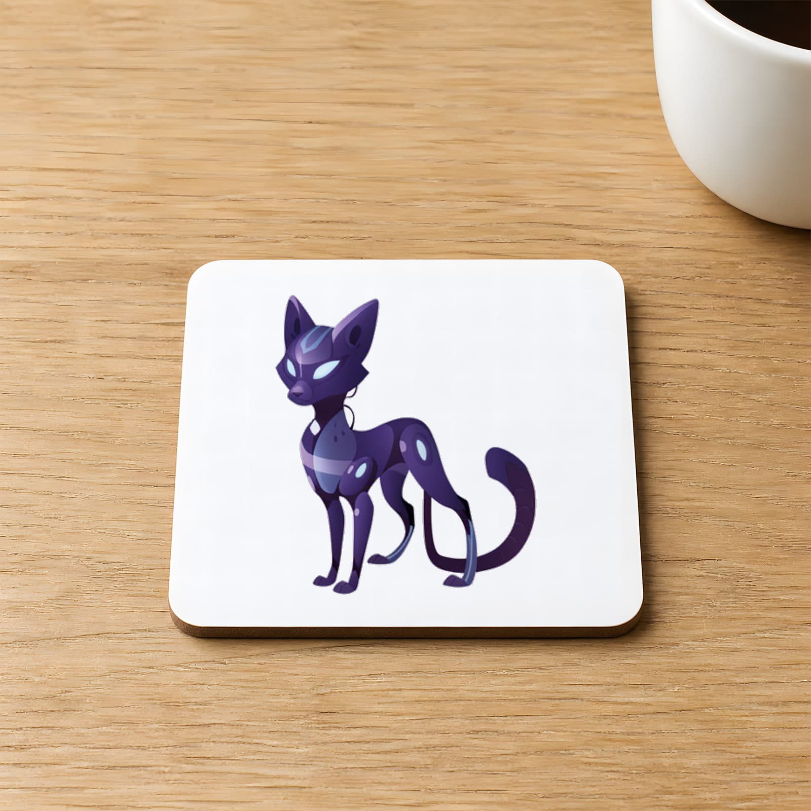 Mor Tilki Baskılı 9x9 cm Kare MDF Bardak Altlığı Ahşap