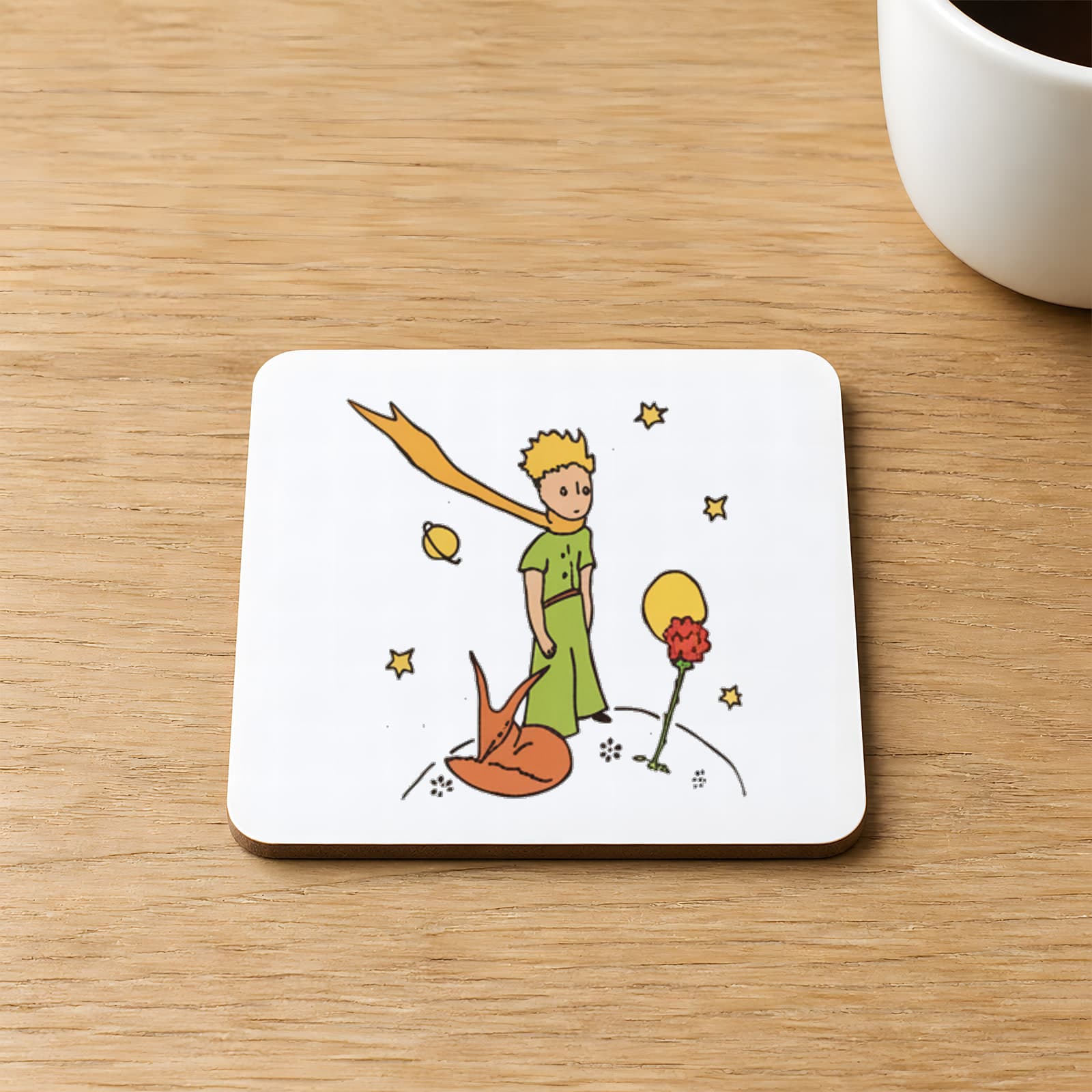 Küçük Prens Baskılı 9x9 cm Kare MDF Bardak Altlığı Ahşap