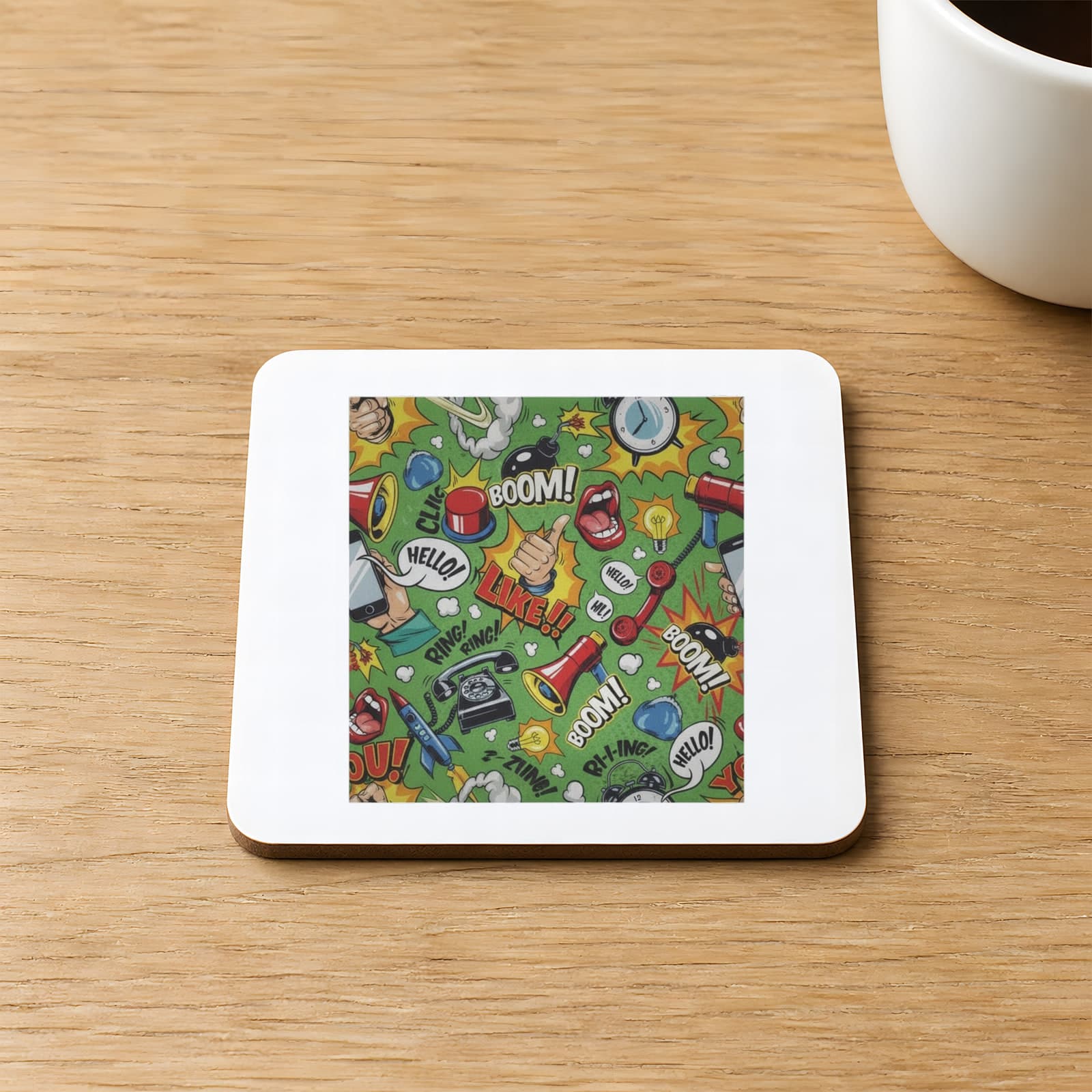 You Hello Ön Arka Baskılı 9x9 cm Kare MDF Bardak Altlığı Ahşap