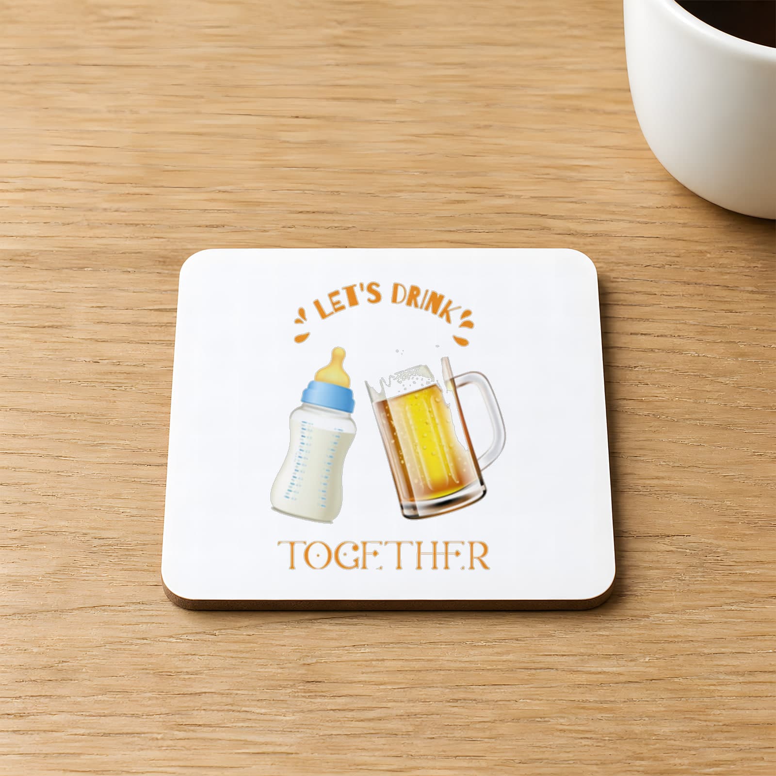 Lets Drink Baskılı 9x9 cm Kare MDF Bardak Altlığı Ahşap