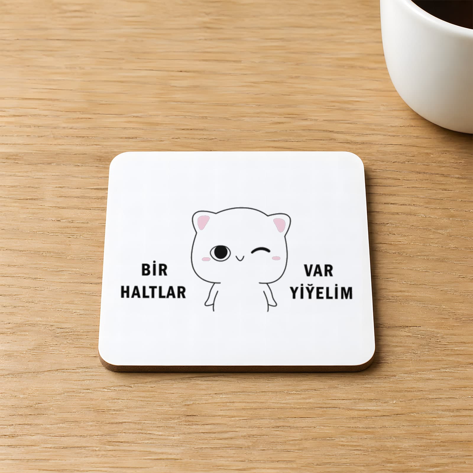 Ruh Hali Serisi Komik Yazılı Baskılı 9x9 cm Kare MDF Bardak Altlığı Ahşap
