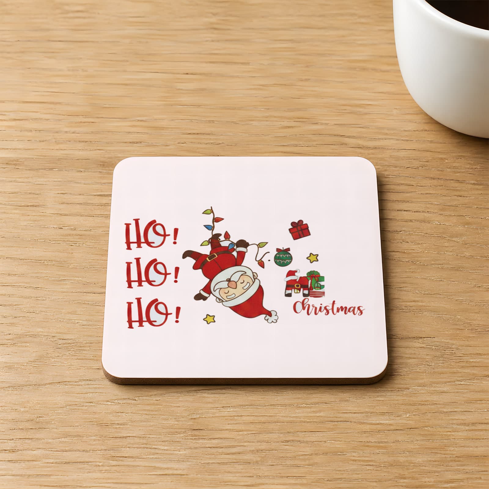 Ters Noel Baba Baskılı 9x9 cm Kare MDF Bardak Altlığı - Babaya Hediye Ahşap