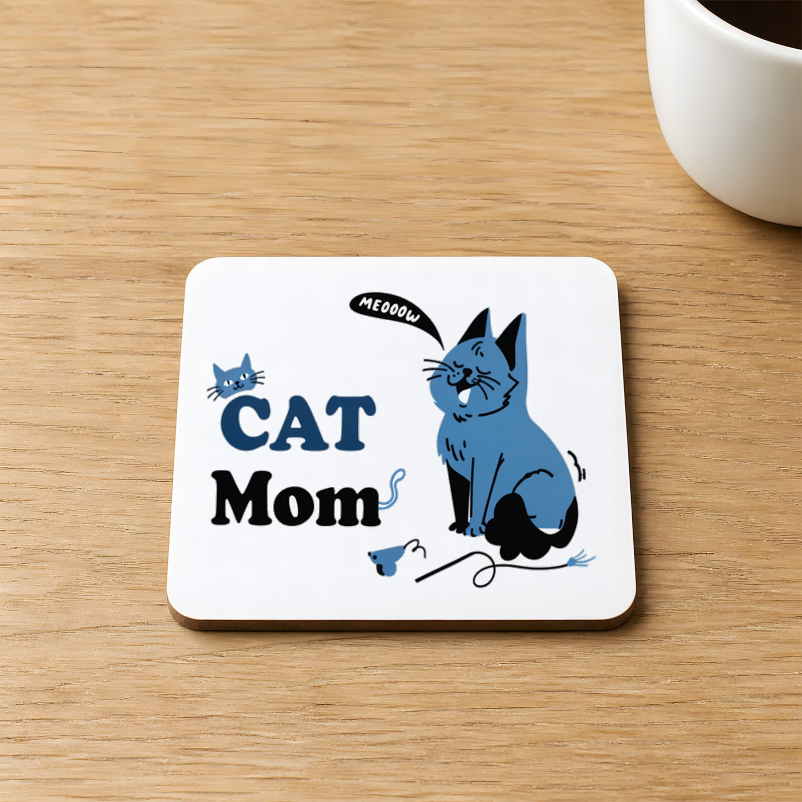 Cat Mom Baskılı 9x9 cm Kare MDF Bardak Altlığı - Anneye Hediye Ahşap