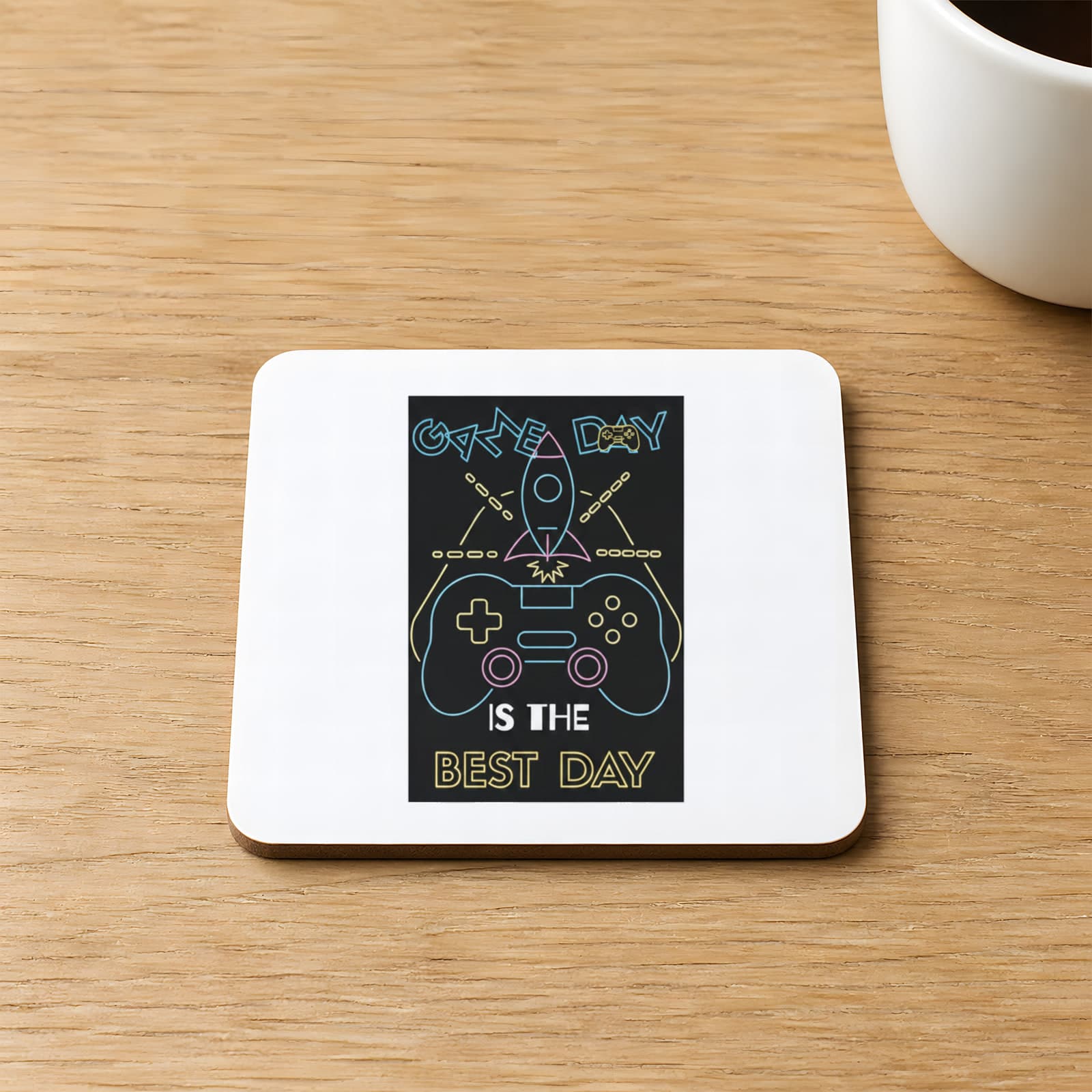 Game Day Best Day Baskılı 9x9 cm Kare MDF Bardak Altlığı Ahşap
