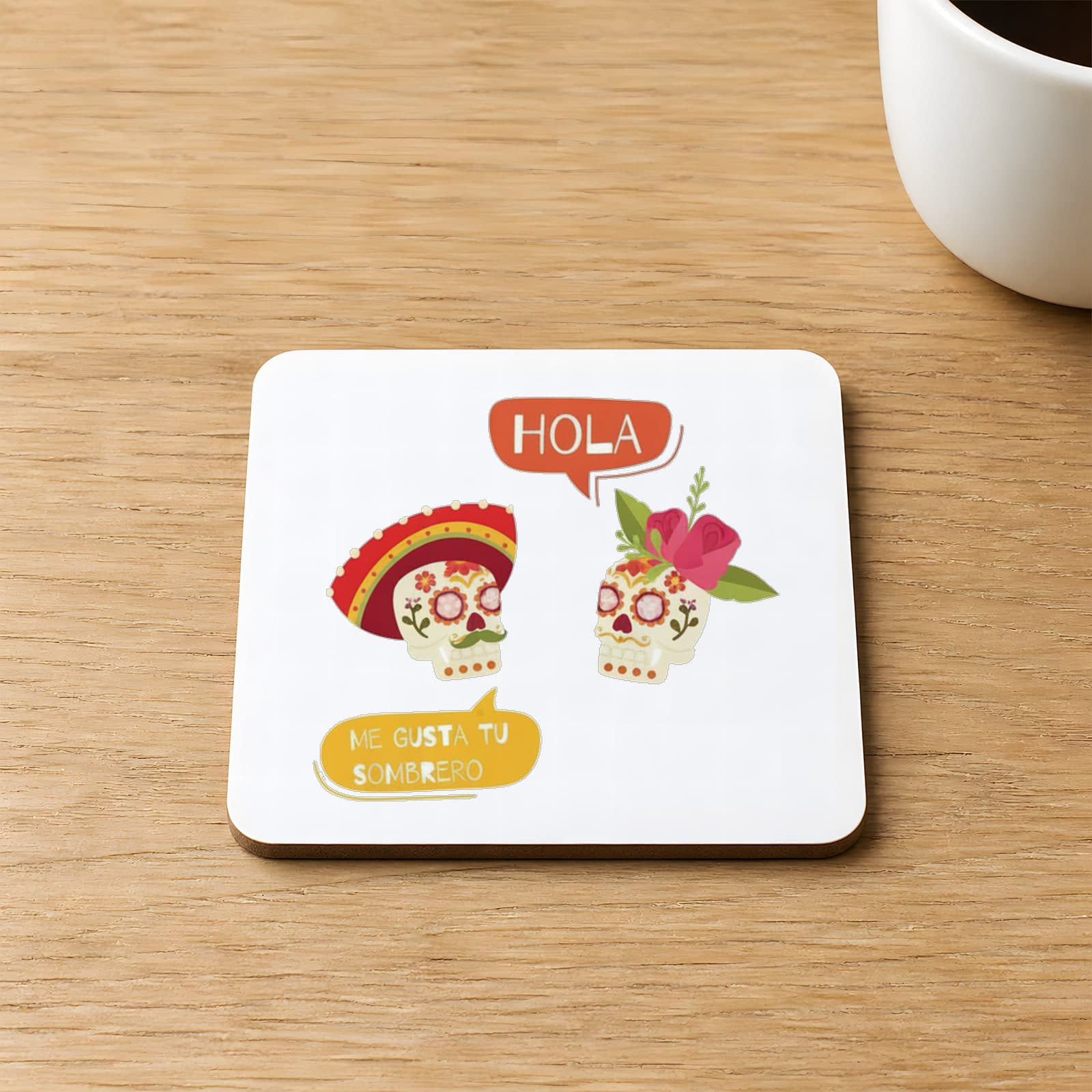 Hola Kurukafa Baskılı 9x9 cm Kare MDF Bardak Altlığı Ahşap