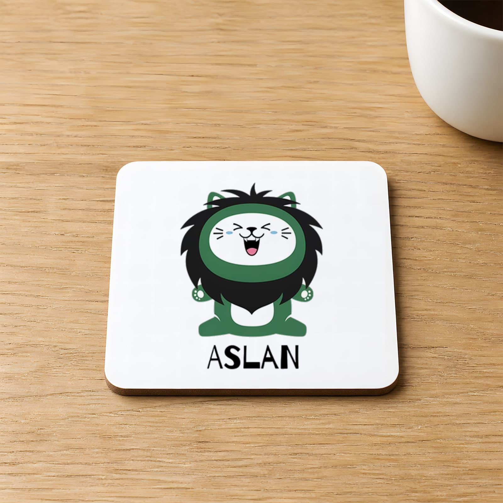 Aslan Burcu ve Onla Alakalı Komik Açıklama Baskılı 9x9 cm Kare MDF Bardak Altlığı Ahşap