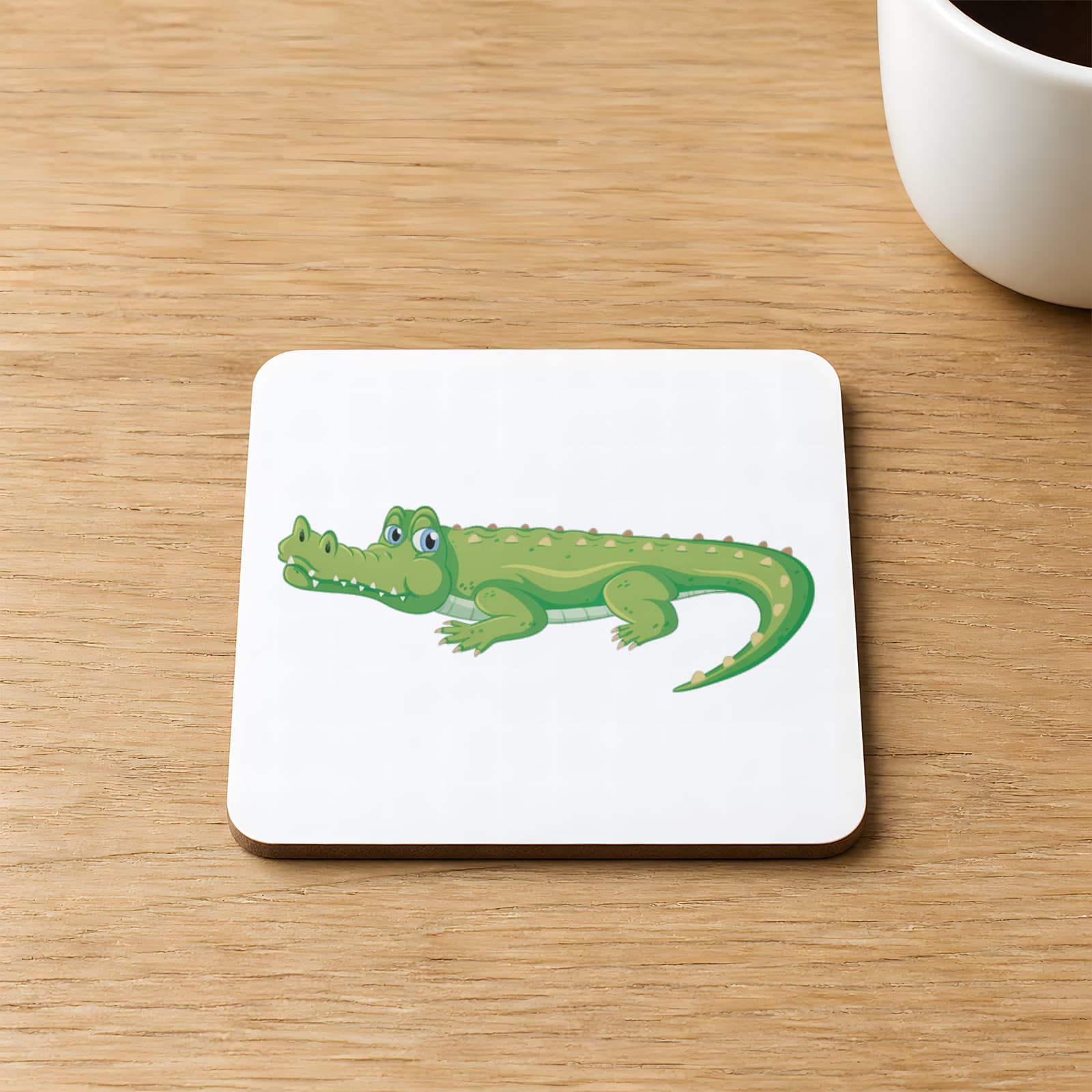 Timsah Baskılı 9x9 cm Kare MDF Bardak Altlığı Ahşap