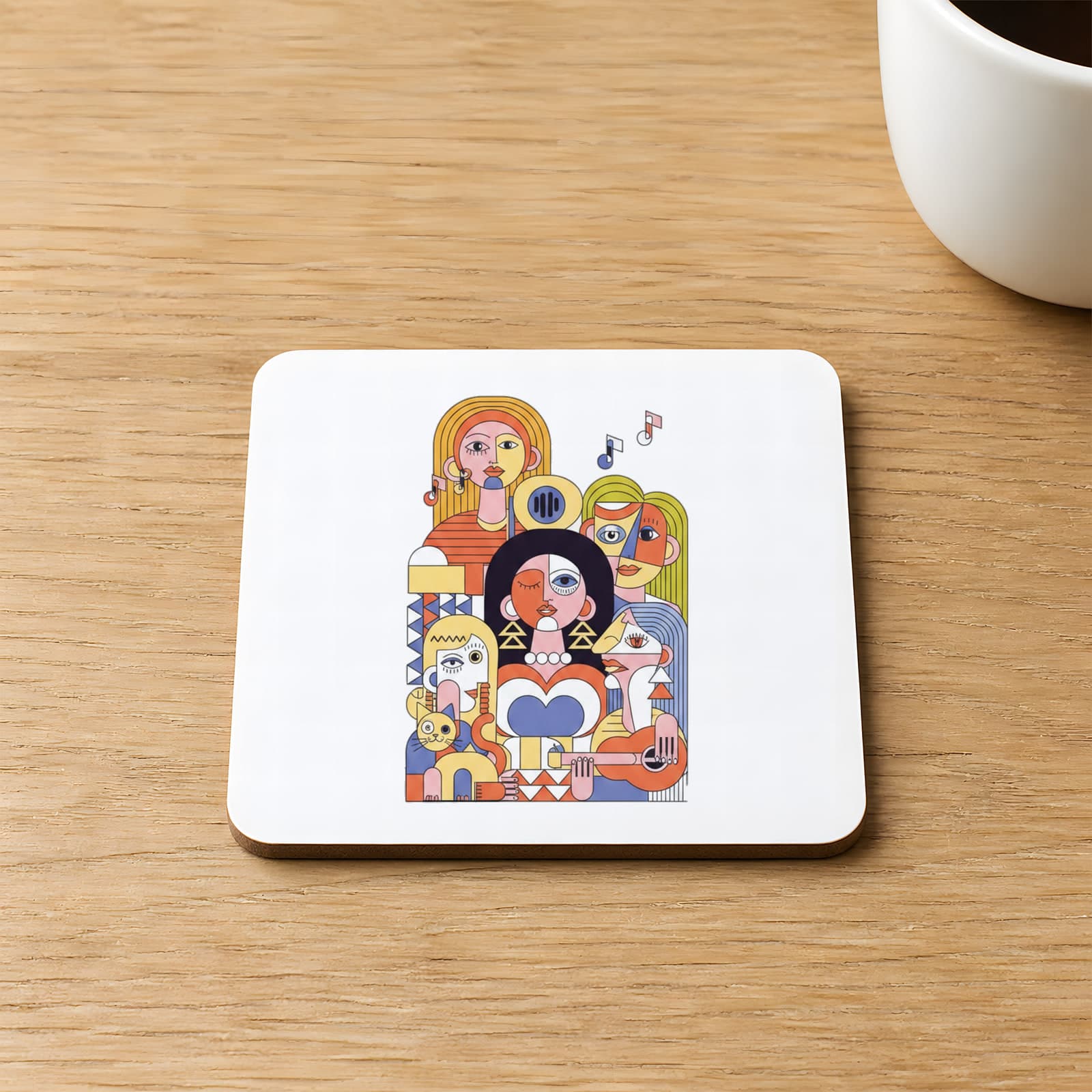 Çalgıcılar Baskılı 9x9 cm Kare MDF Bardak Altlığı Ahşap