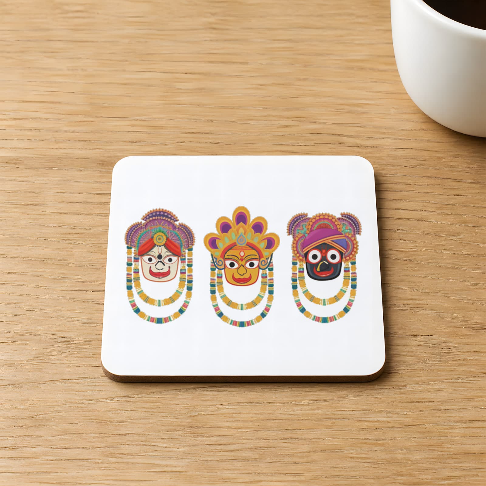 Farklı Renkli Yüzler Baskılı 9x9 cm Kare MDF Bardak Altlığı Ahşap