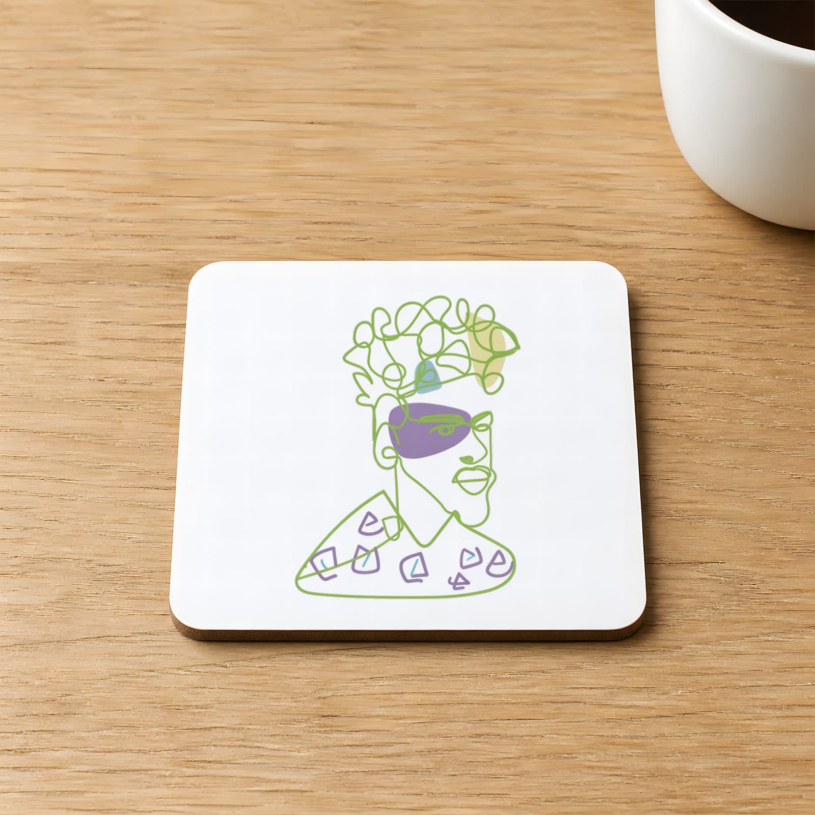 Kıvırcık Baskılı 9x9 cm Kare MDF Bardak Altlığı Ahşap