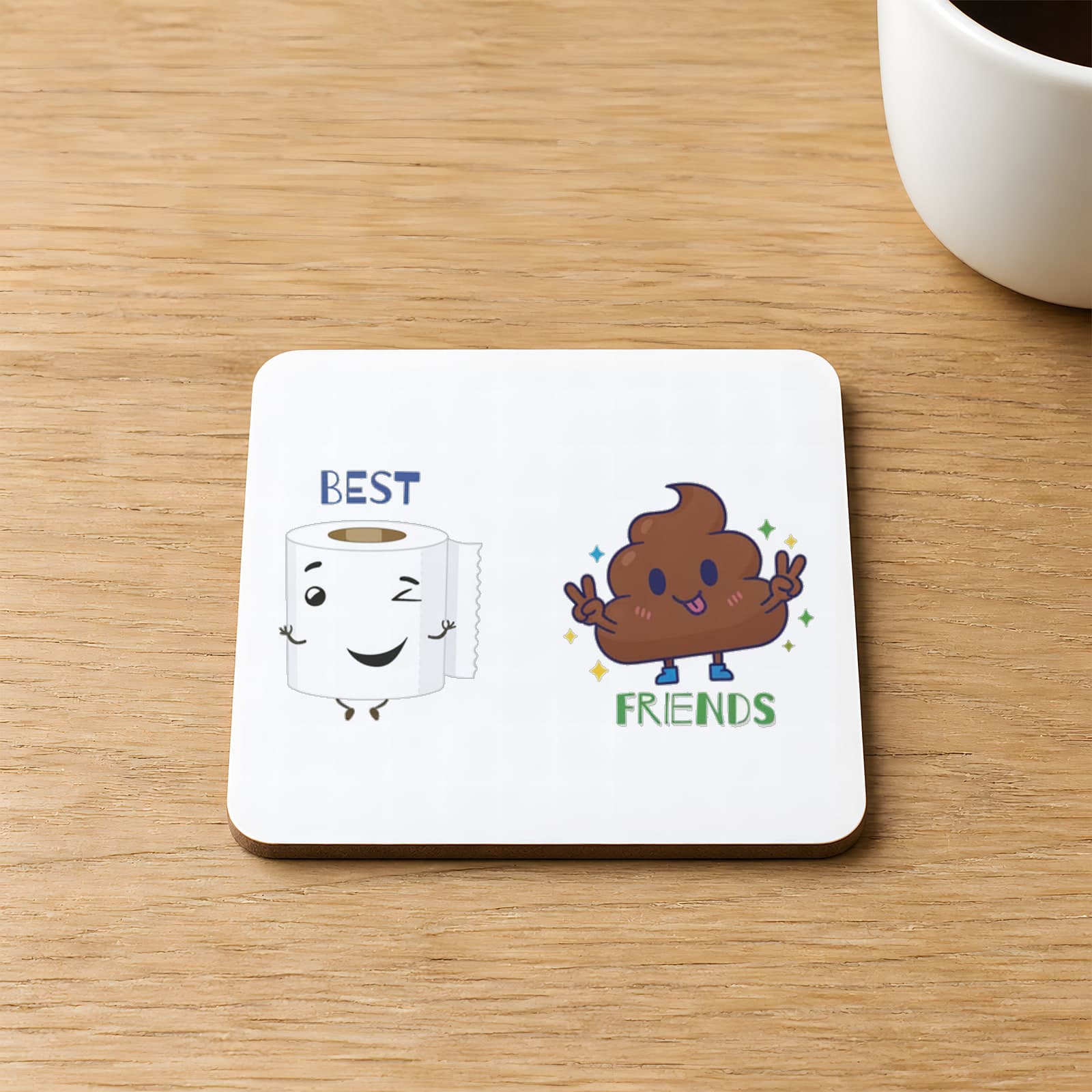 Best Friends Tuvalet Kağıtlı Baskılı 9x9 cm Kare MDF Bardak Altlığı - Arkadaşa Hediye Ahşap
