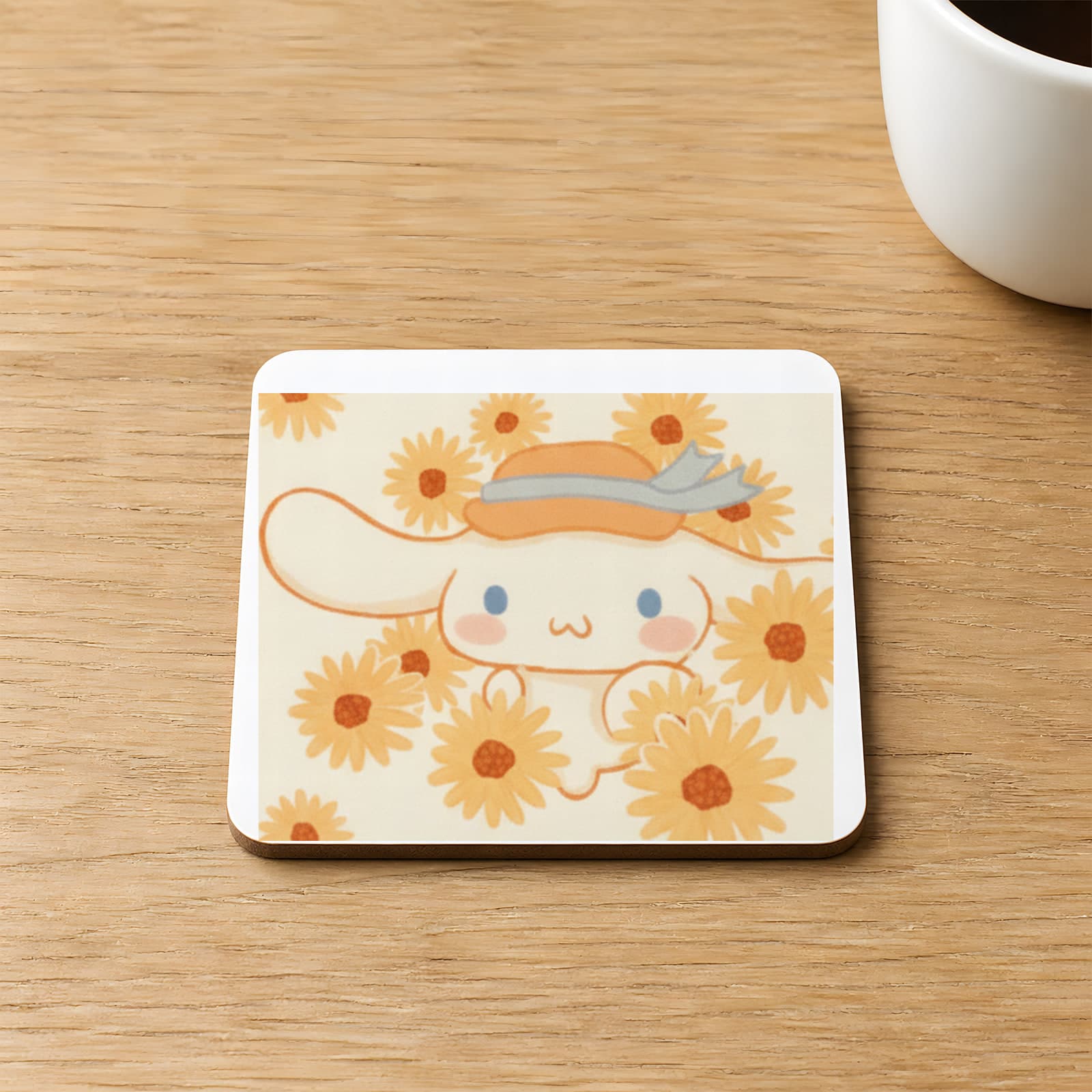 Cinnamoroll Baskılı 9x9 cm Kare MDF Bardak Altlığı Ahşap