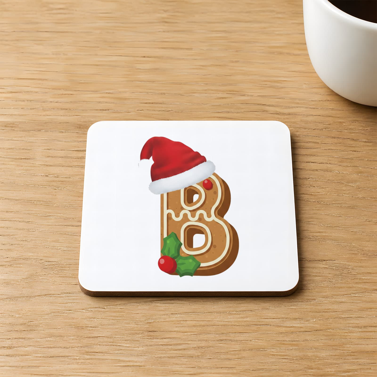 Kurabiye B Harfi Baskılı 9x9 cm Kare MDF Bardak Altlığı Ahşap